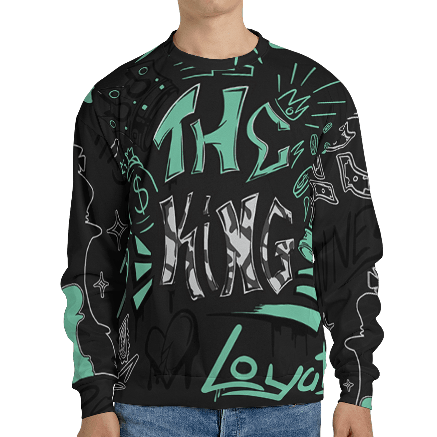 Green Glow 3s Sweatshirt Match The King 3D All-Over Print Graffiti - NastyJamz