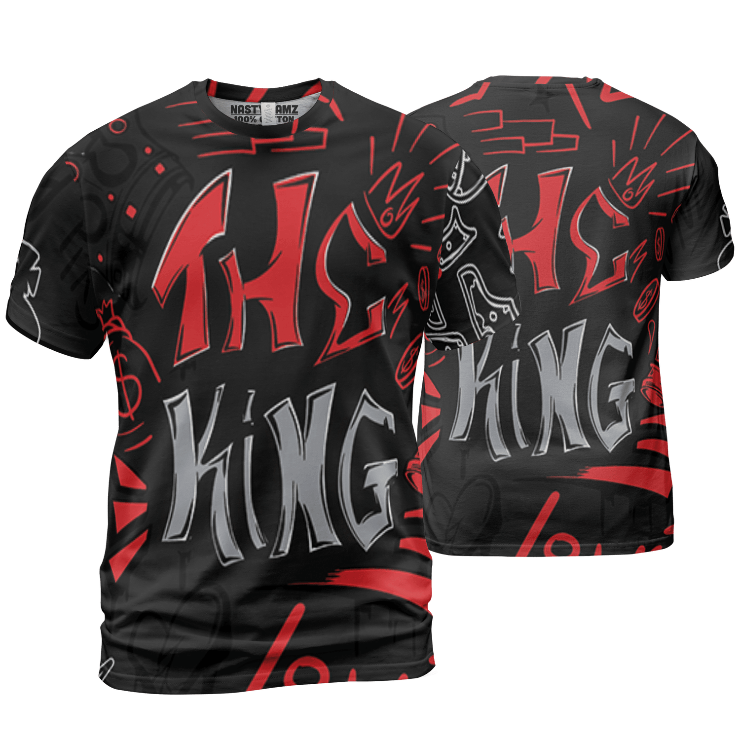 Bred Reimagined 4s T Shirt Match The King 3D All-Over Print Graffiti - NastyJamz