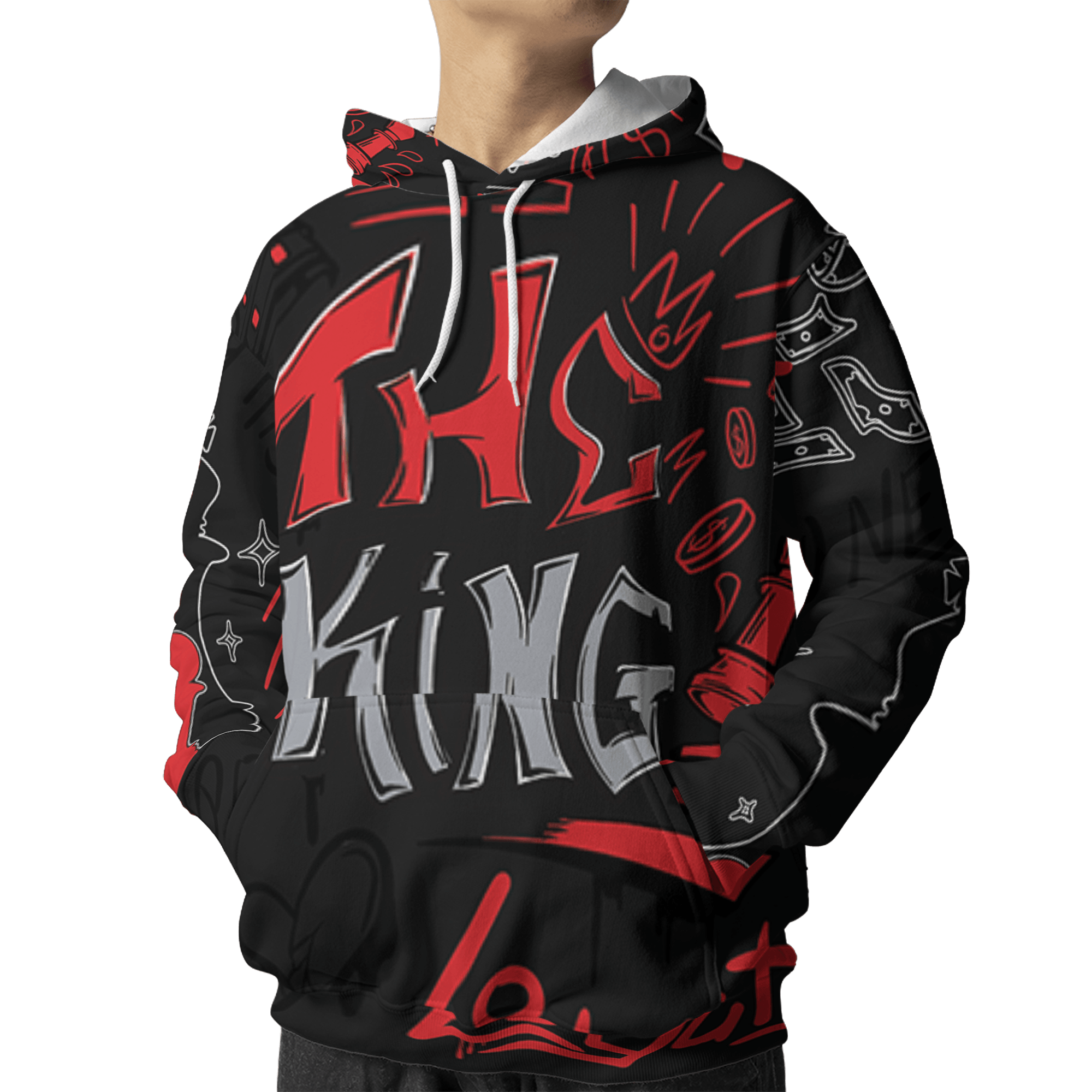 Bred Reimagined 4s Hoodie Match The King 3D All-Over Print Graffiti - NastyJamz