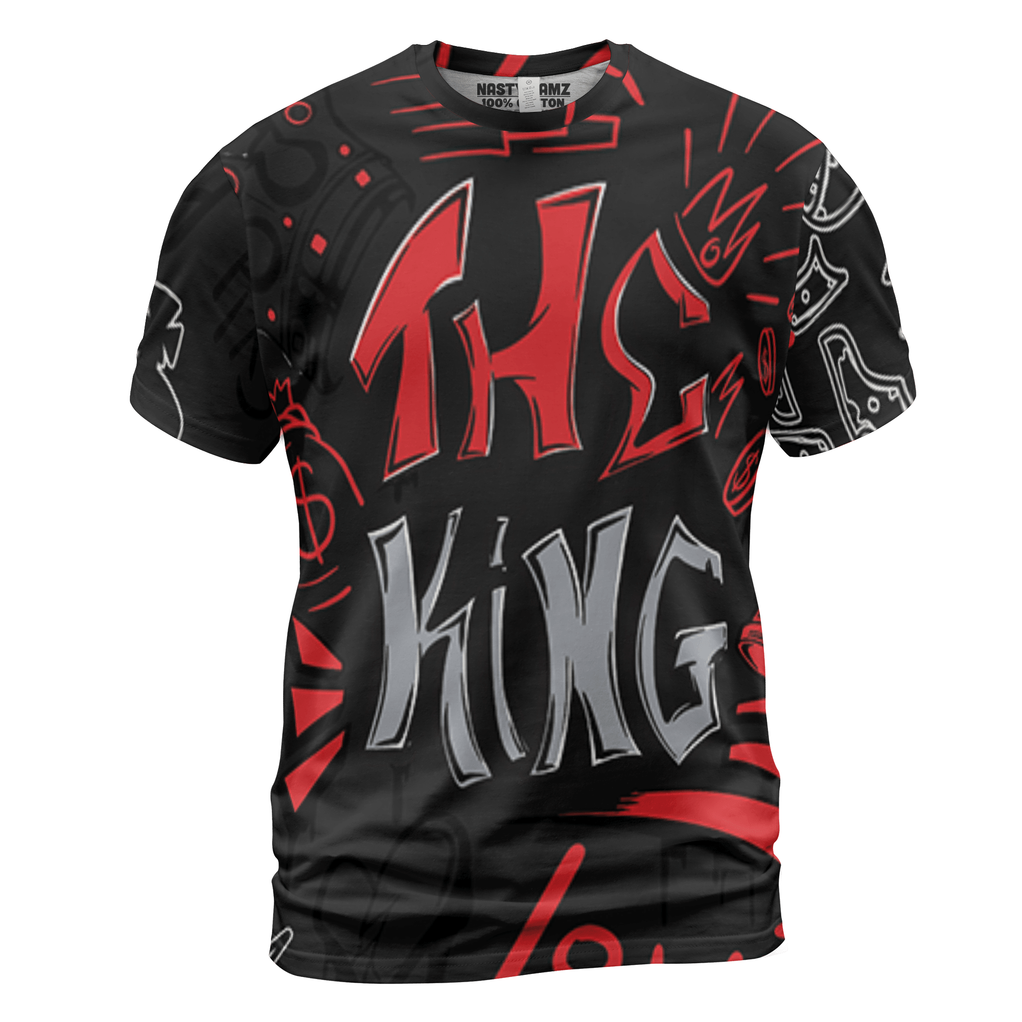 Bred Reimagined 4s T Shirt Match The King 3D All-Over Print Graffiti - NastyJamz