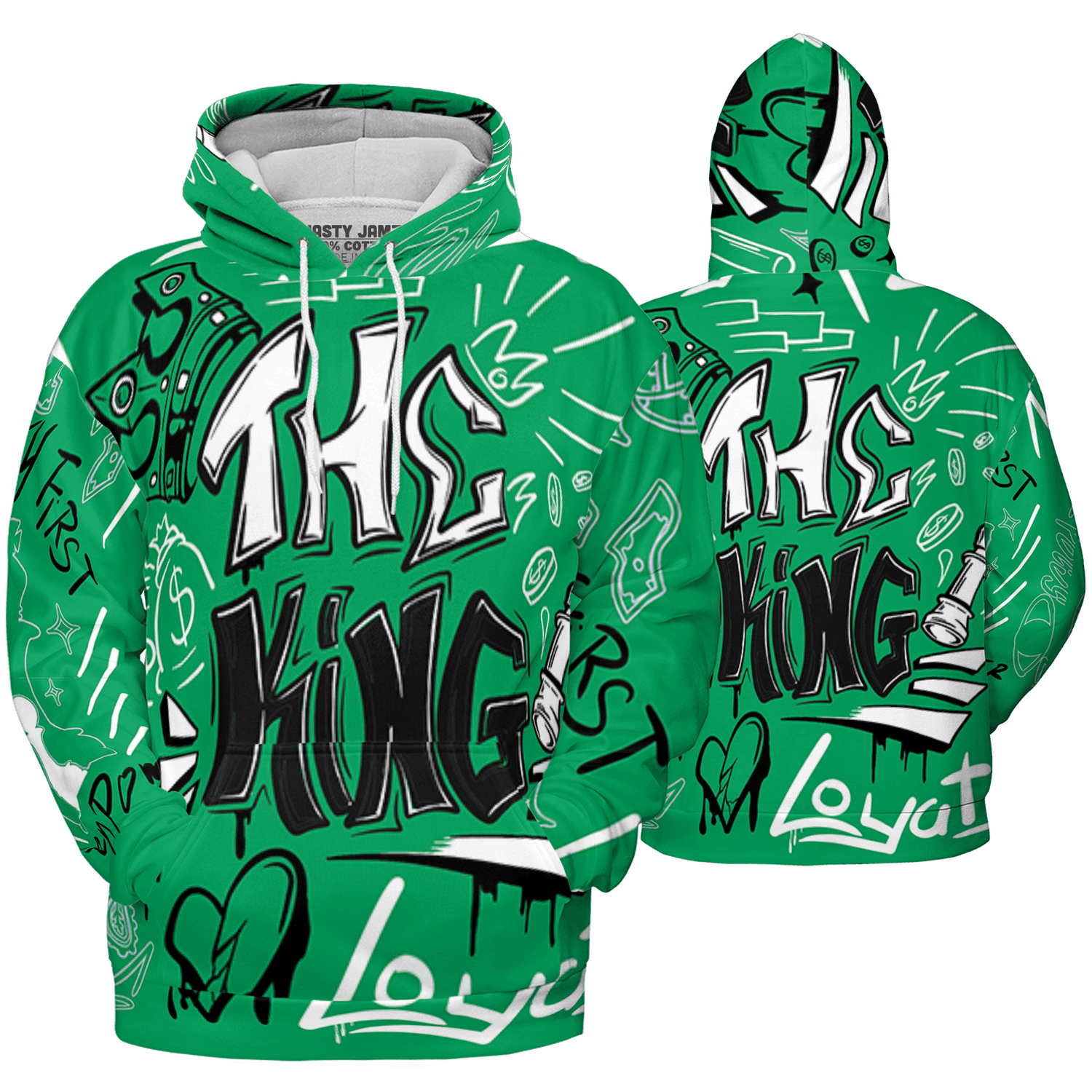 Lucky Green 5s Hoodie Match The King 3D All-Over Print Graffiti - NastyJamz