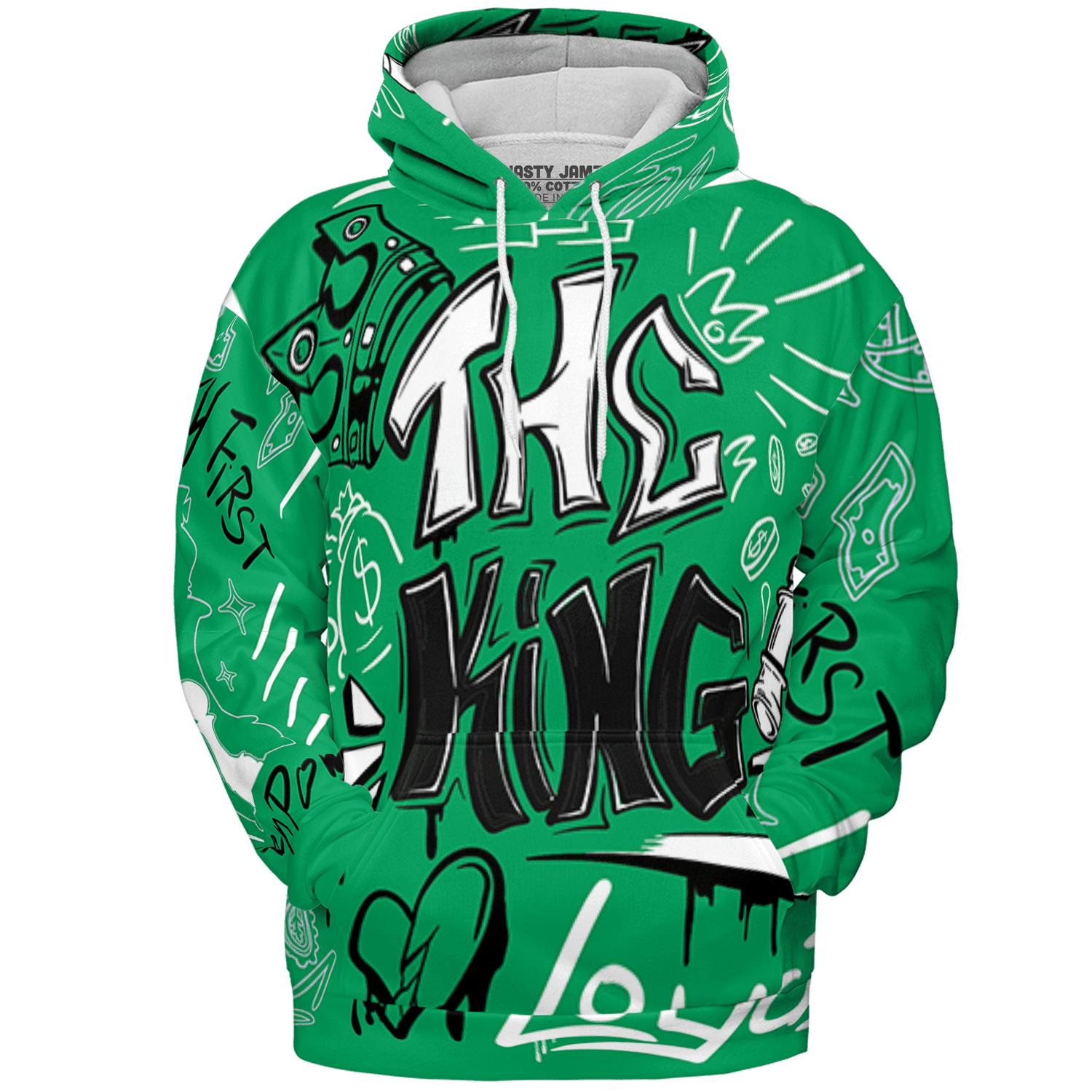 Lucky Green 5s Hoodie Match The King 3D All-Over Print Graffiti - NastyJamz