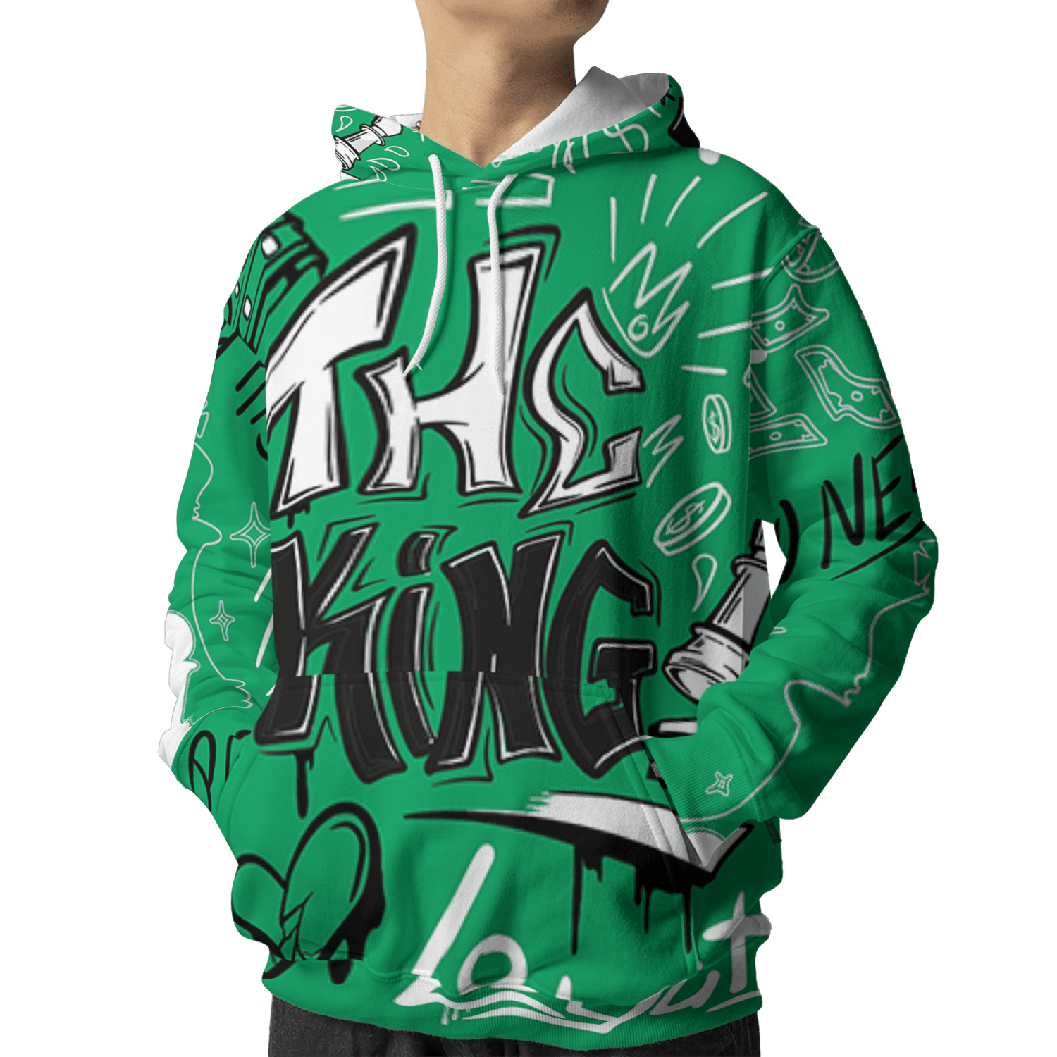 Lucky Green 5s Hoodie Match The King 3D All-Over Print Graffiti - NastyJamz