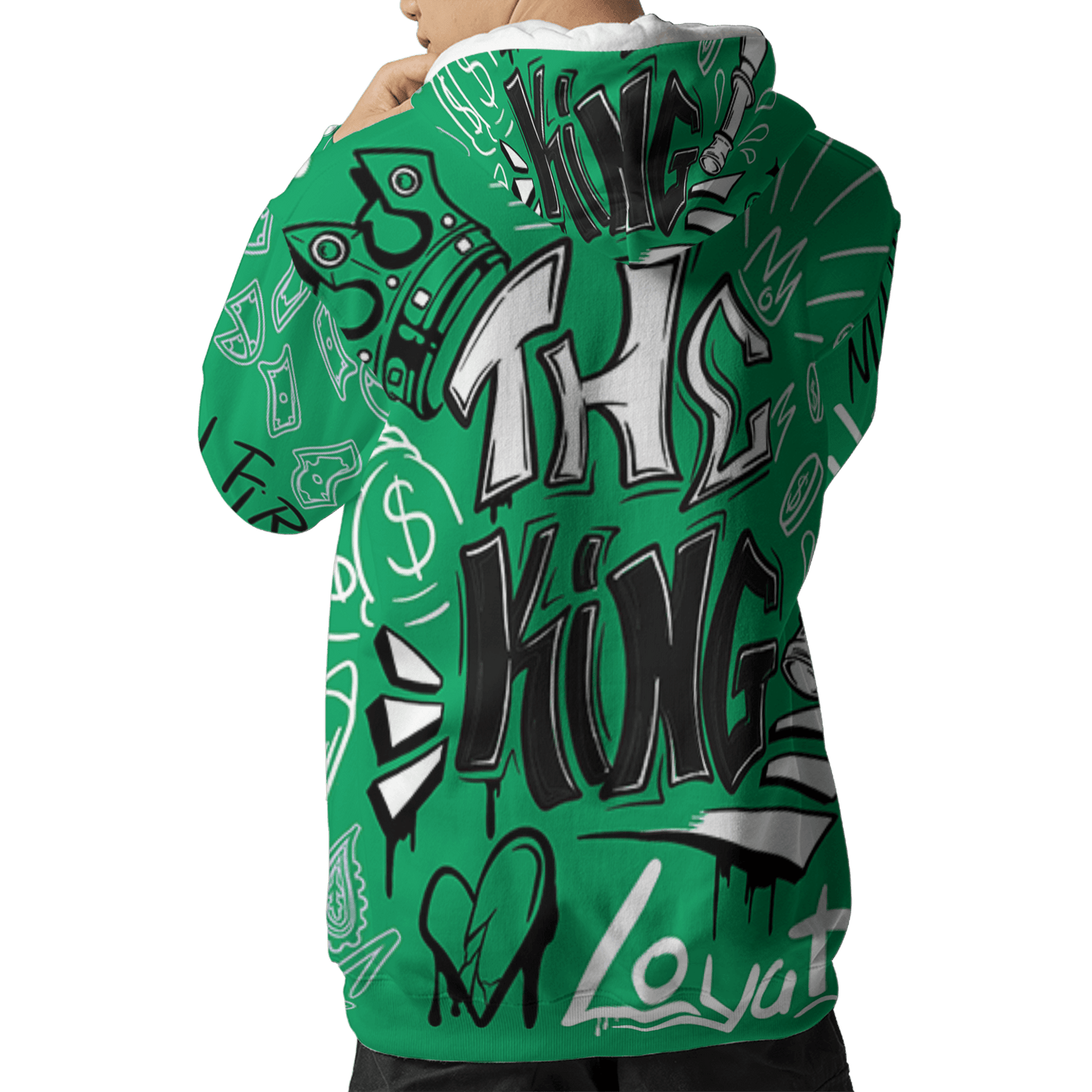 Lucky Green 5s Hoodie Match The King 3D All-Over Print Graffiti - NastyJamz