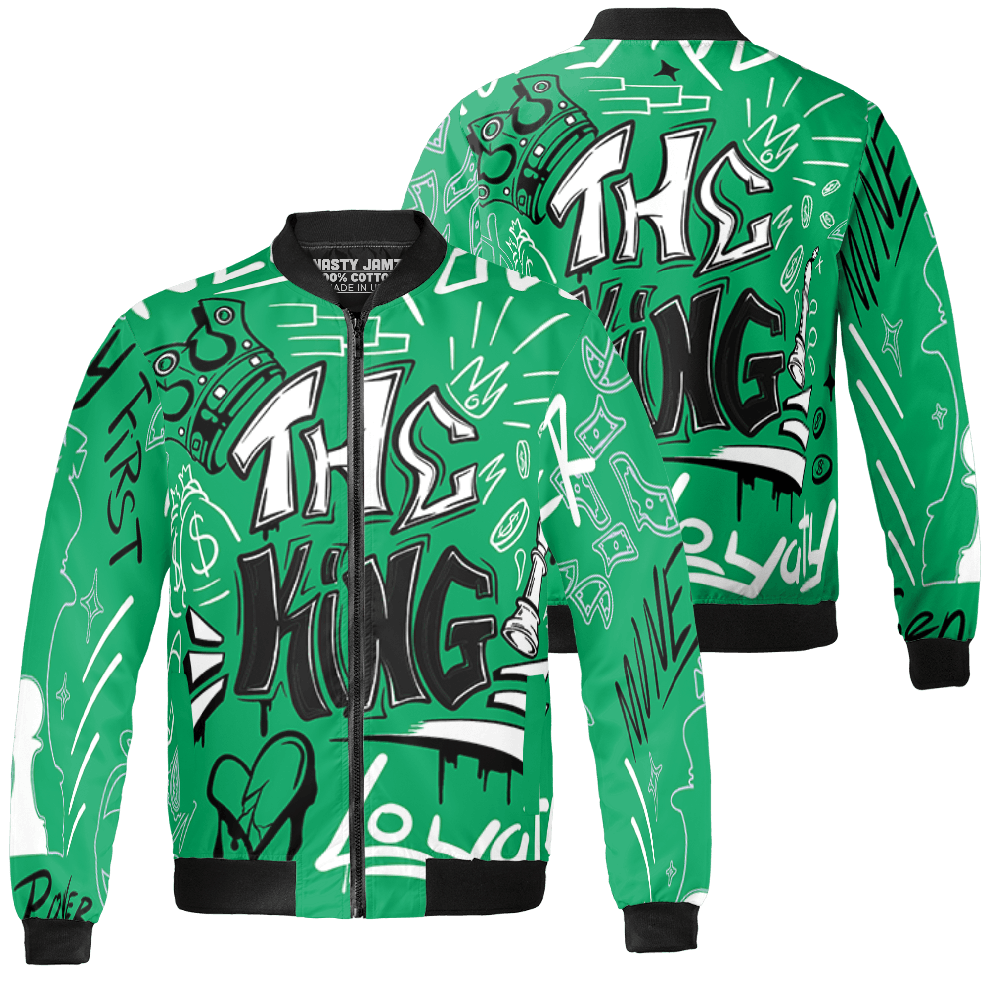 Lucky Green 5s Jacket Match The King 3D All-Over Print Graffiti - NastyJamz