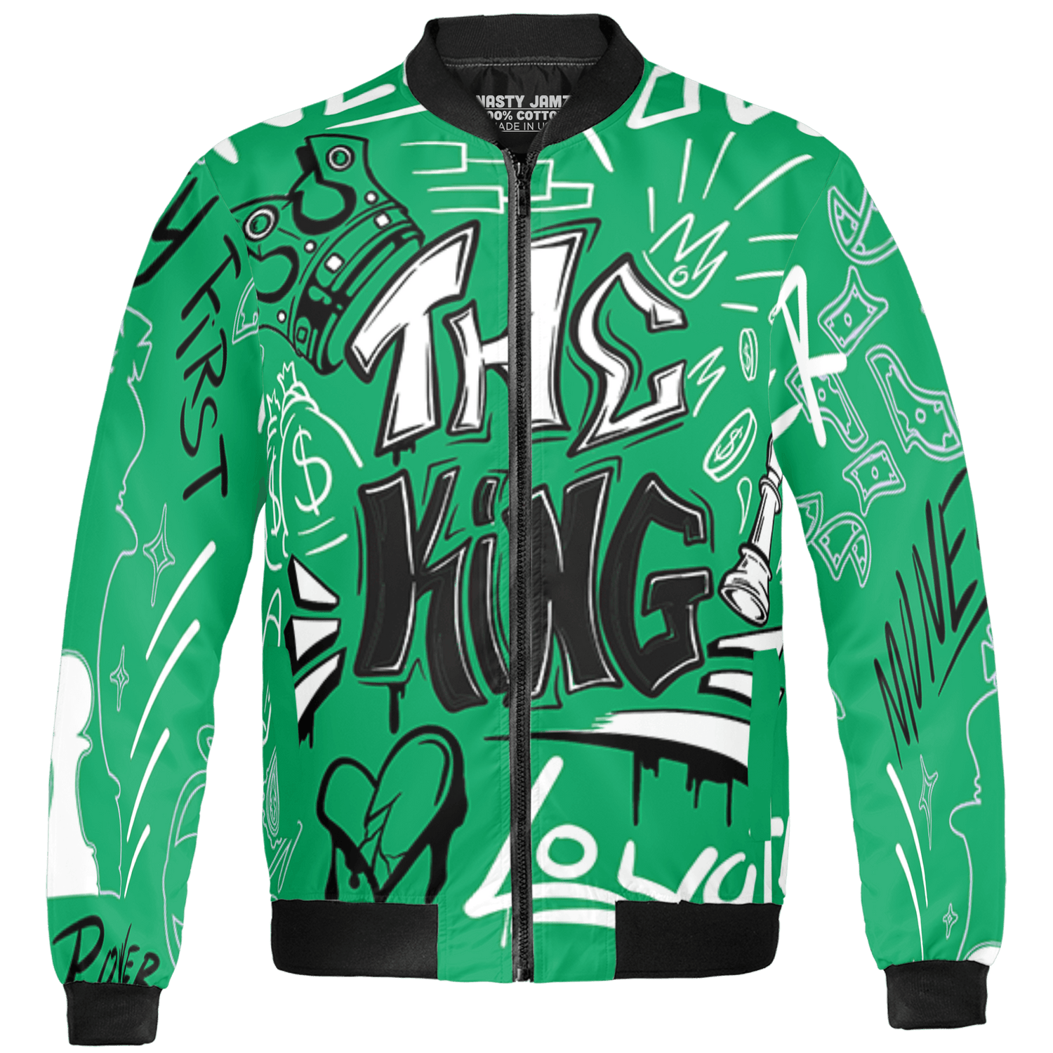 Lucky Green 5s Jacket Match The King 3D All-Over Print Graffiti - NastyJamz