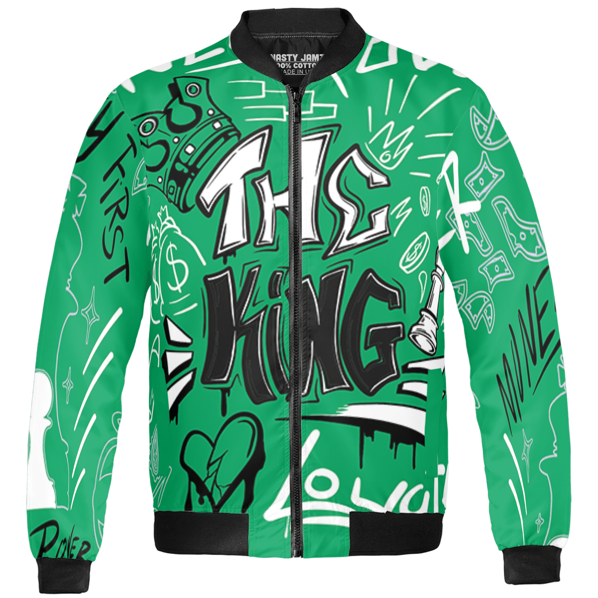 Lucky Green 5s Jacket Match The King 3D All-Over Print Graffiti - NastyJamz