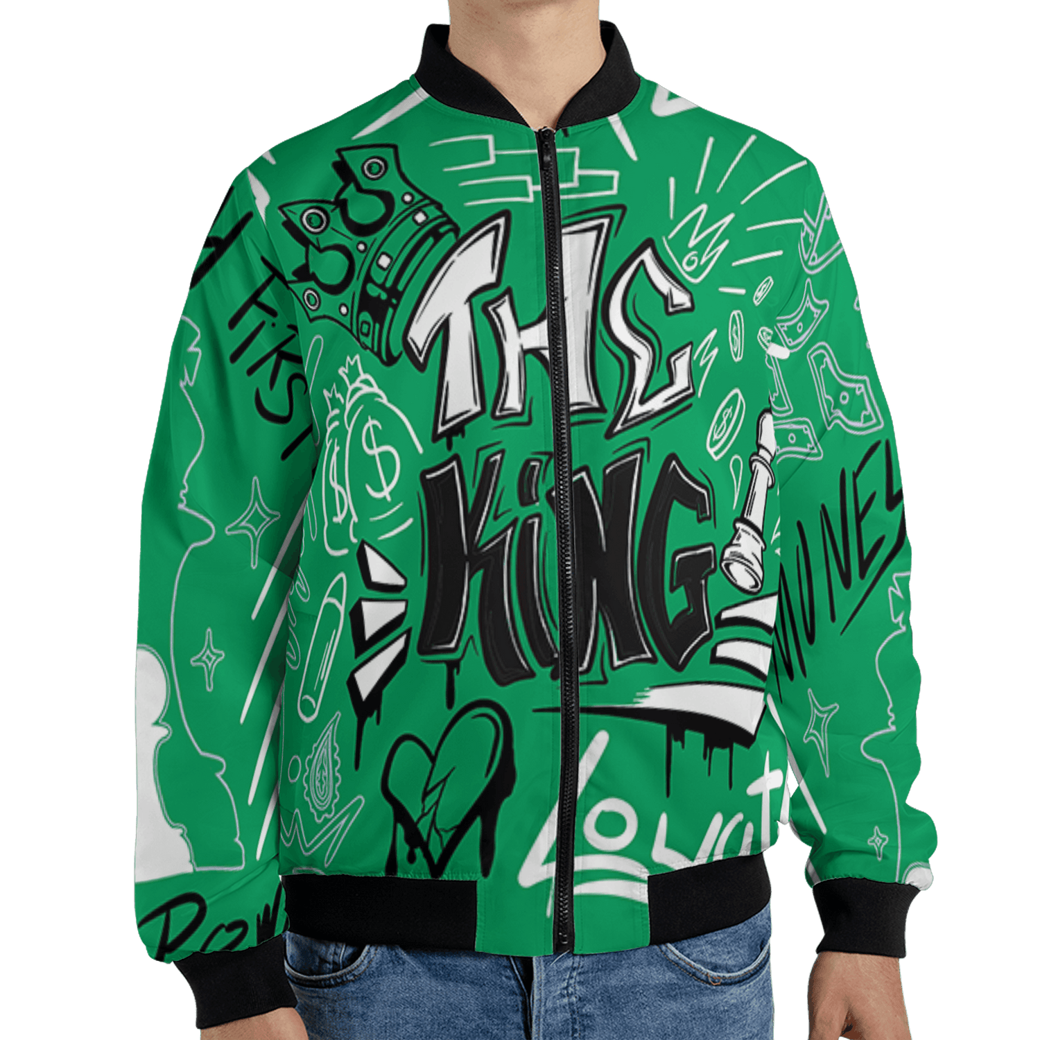 Lucky Green 5s Jacket Match The King 3D All-Over Print Graffiti - NastyJamz
