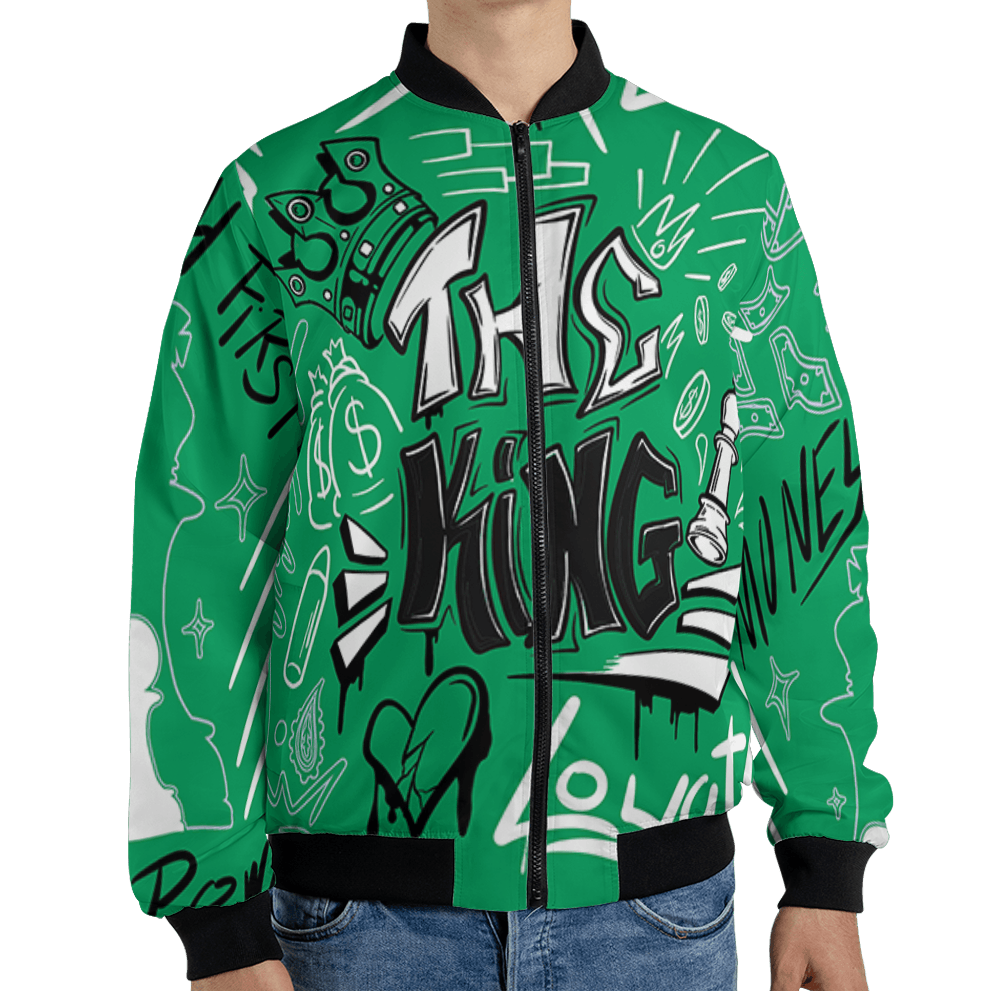 Lucky Green 5s Jacket Match The King 3D All-Over Print Graffiti - NastyJamz