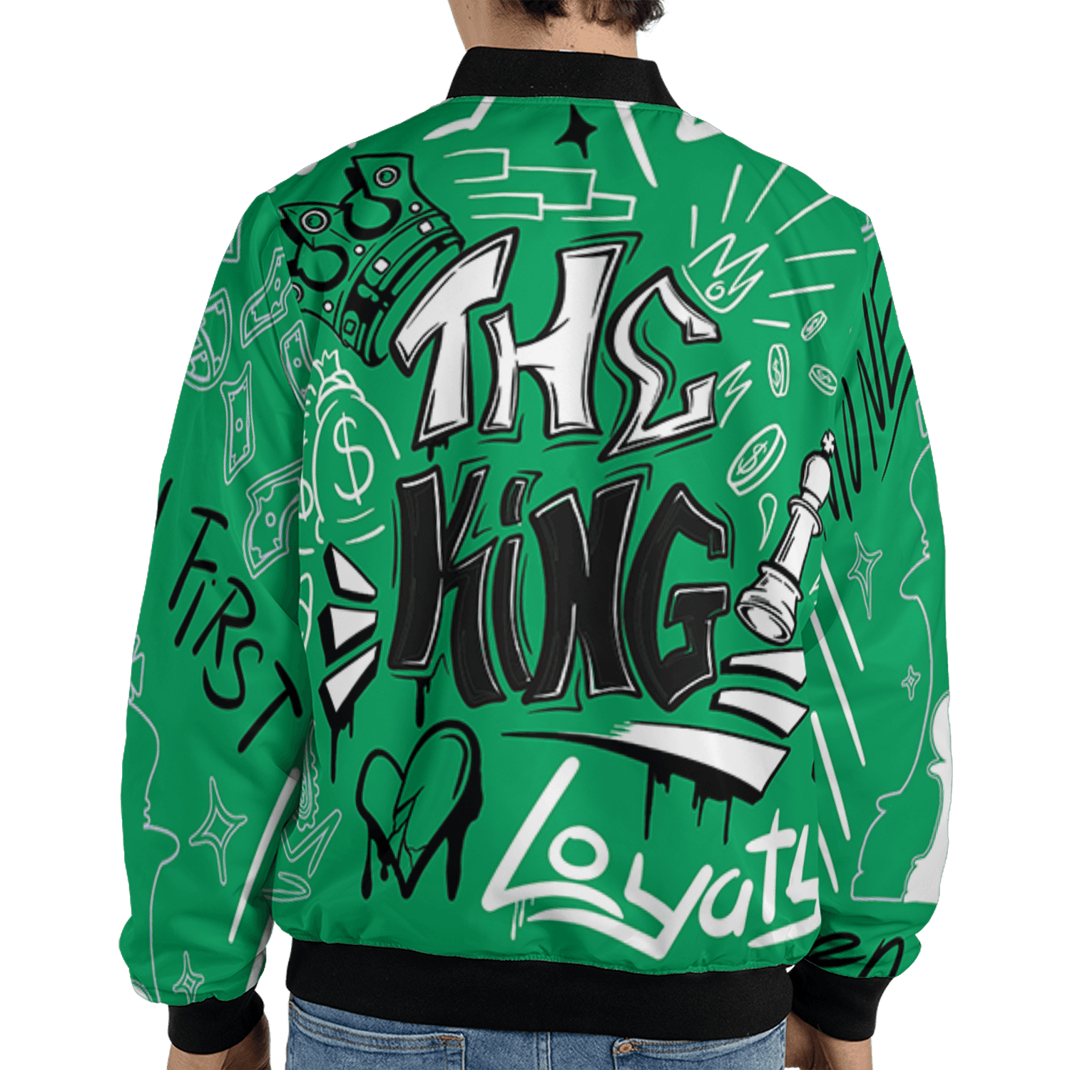Lucky Green 5s Jacket Match The King 3D All-Over Print Graffiti - NastyJamz