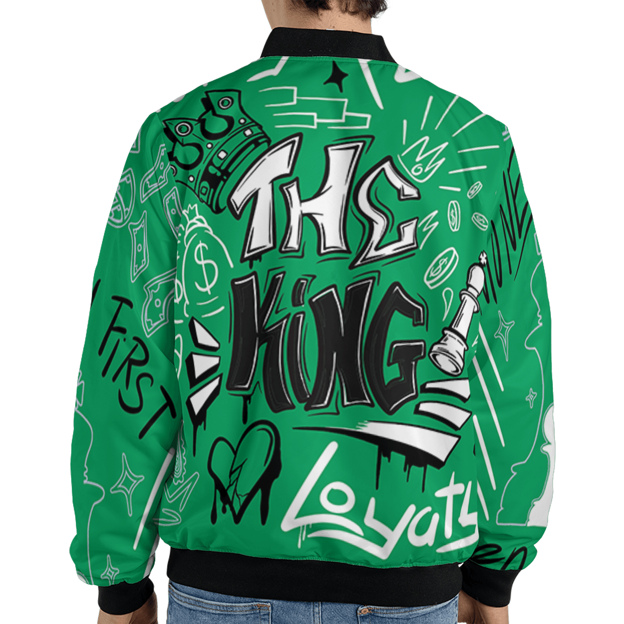 Lucky Green 5s Jacket Match The King 3D All-Over Print Graffiti - NastyJamz