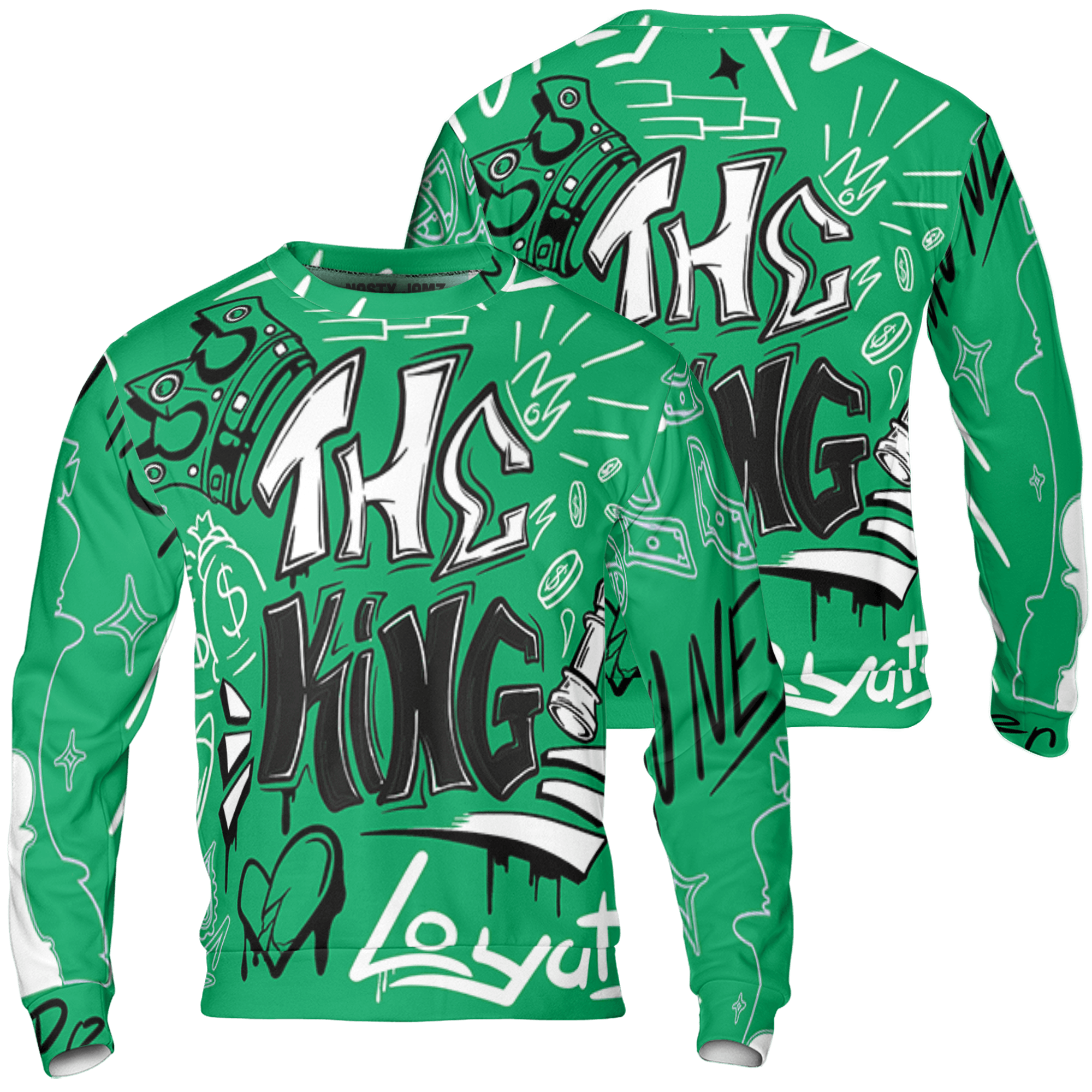 Lucky Green 5s Sweatshirt Match The King 3D All-Over Print Graffiti - NastyJamz
