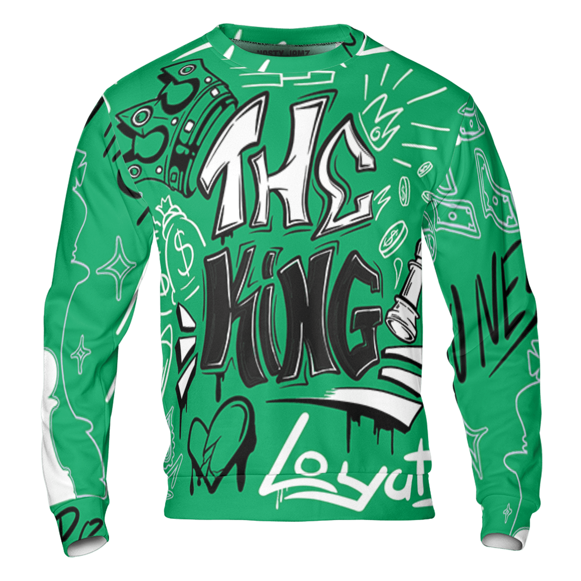 Lucky Green 5s Sweatshirt Match The King 3D All-Over Print Graffiti - NastyJamz