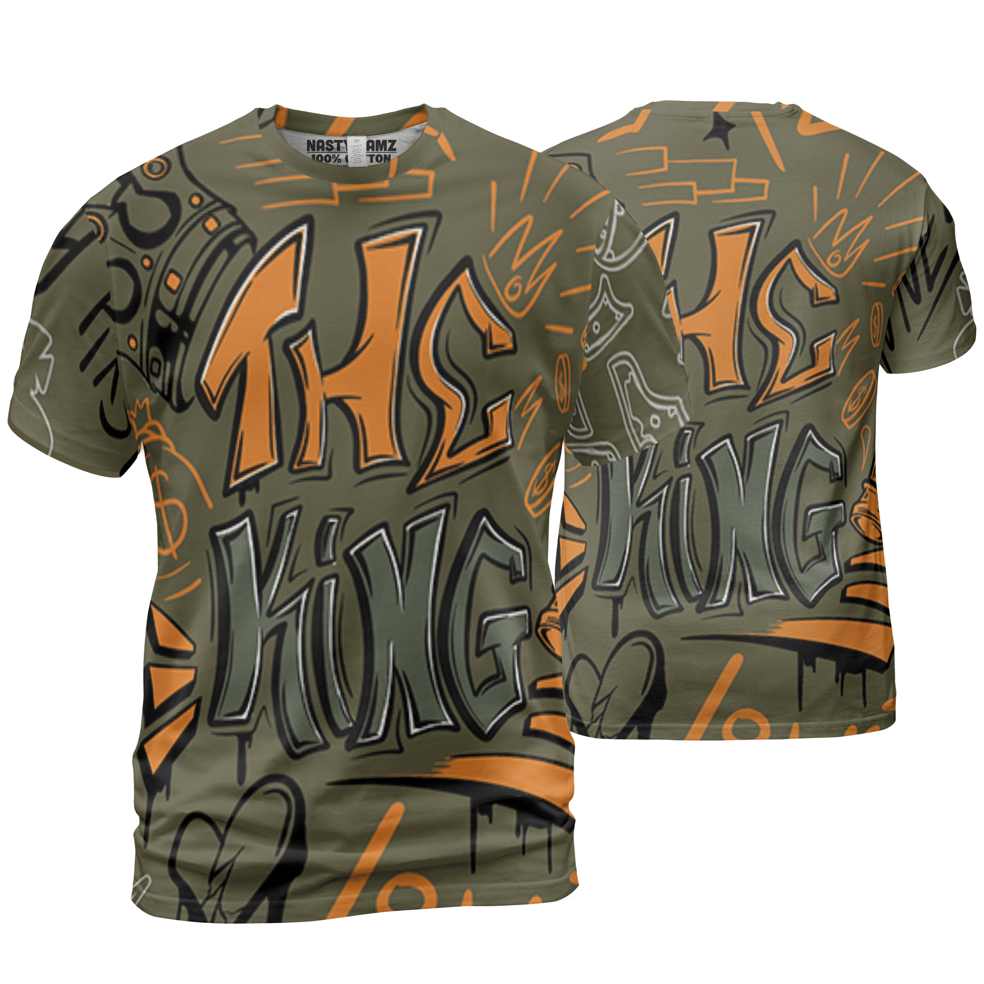 Olive 5s T Shirt Match The King 3D All-Over Print Graffiti - NastyJamz