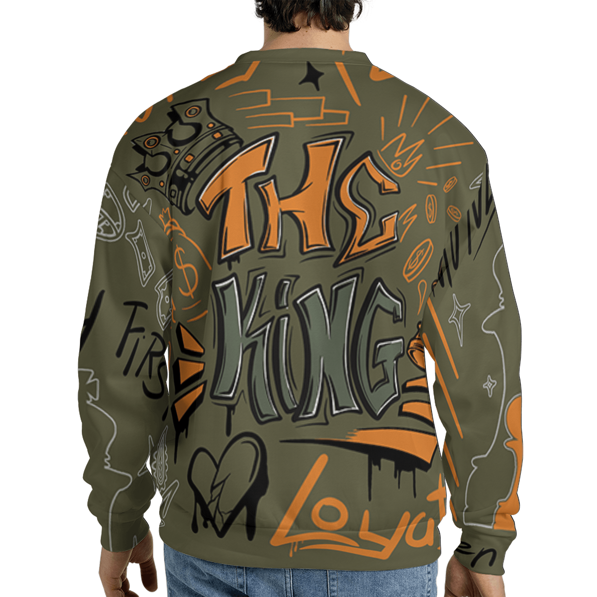 Olive 5s Sweatshirt Match The King 3D All-Over Print Graffiti - NastyJamz