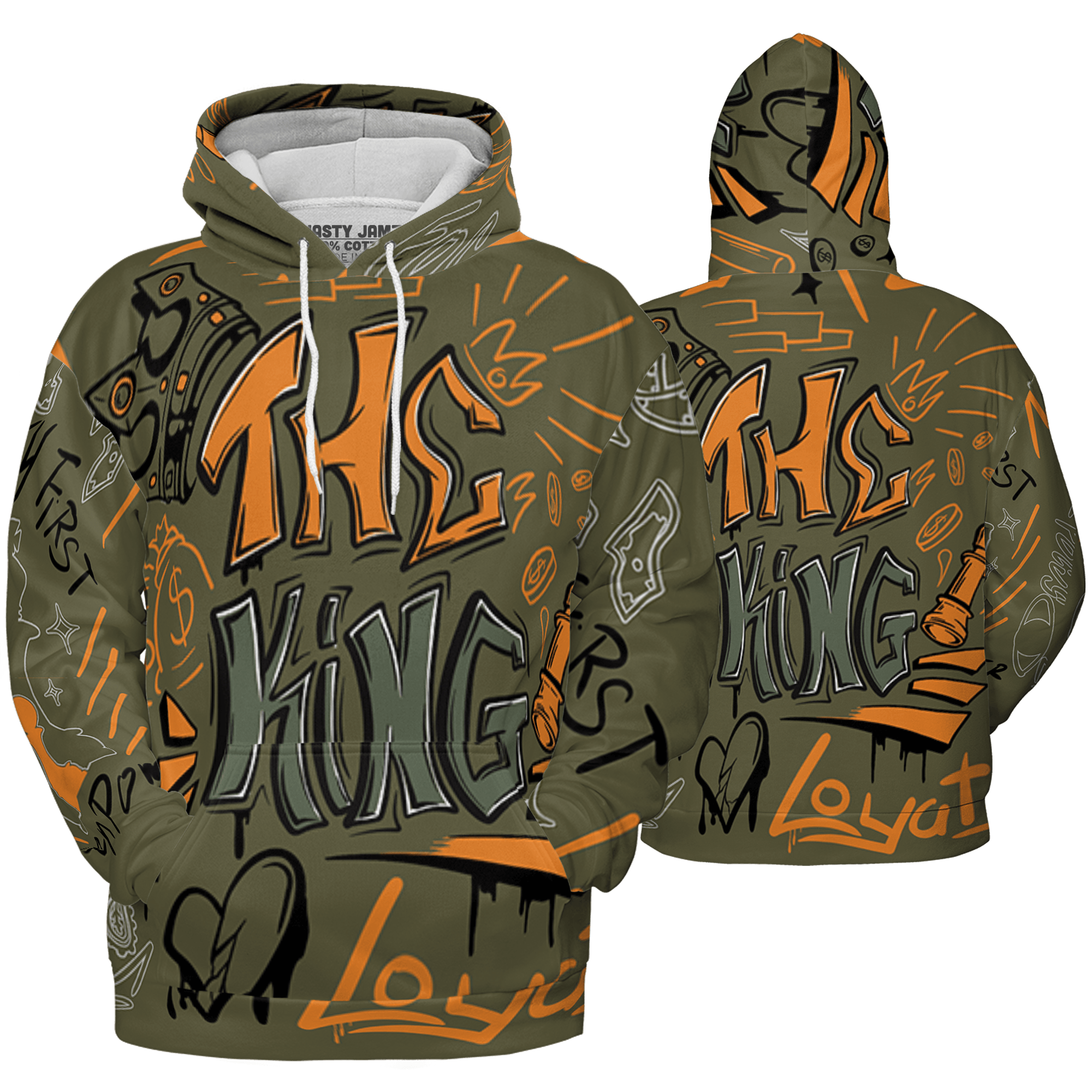 Olive 5s Hoodie Match The King 3D All-Over Print Graffiti - NastyJamz