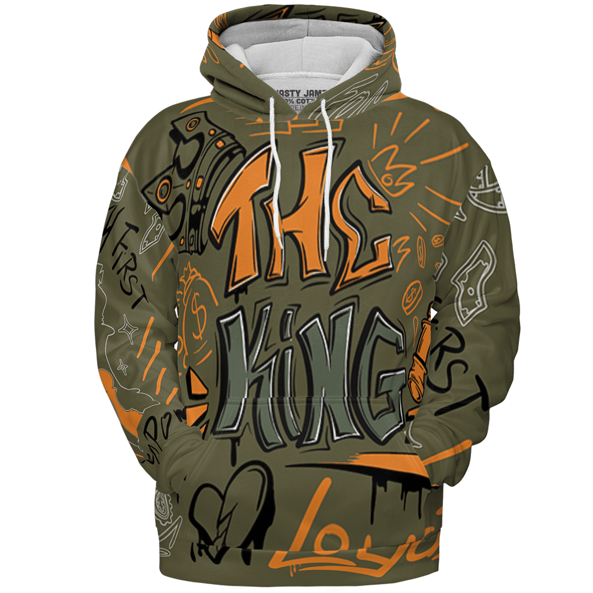 Olive 5s Hoodie Match The King 3D All-Over Print Graffiti - NastyJamz