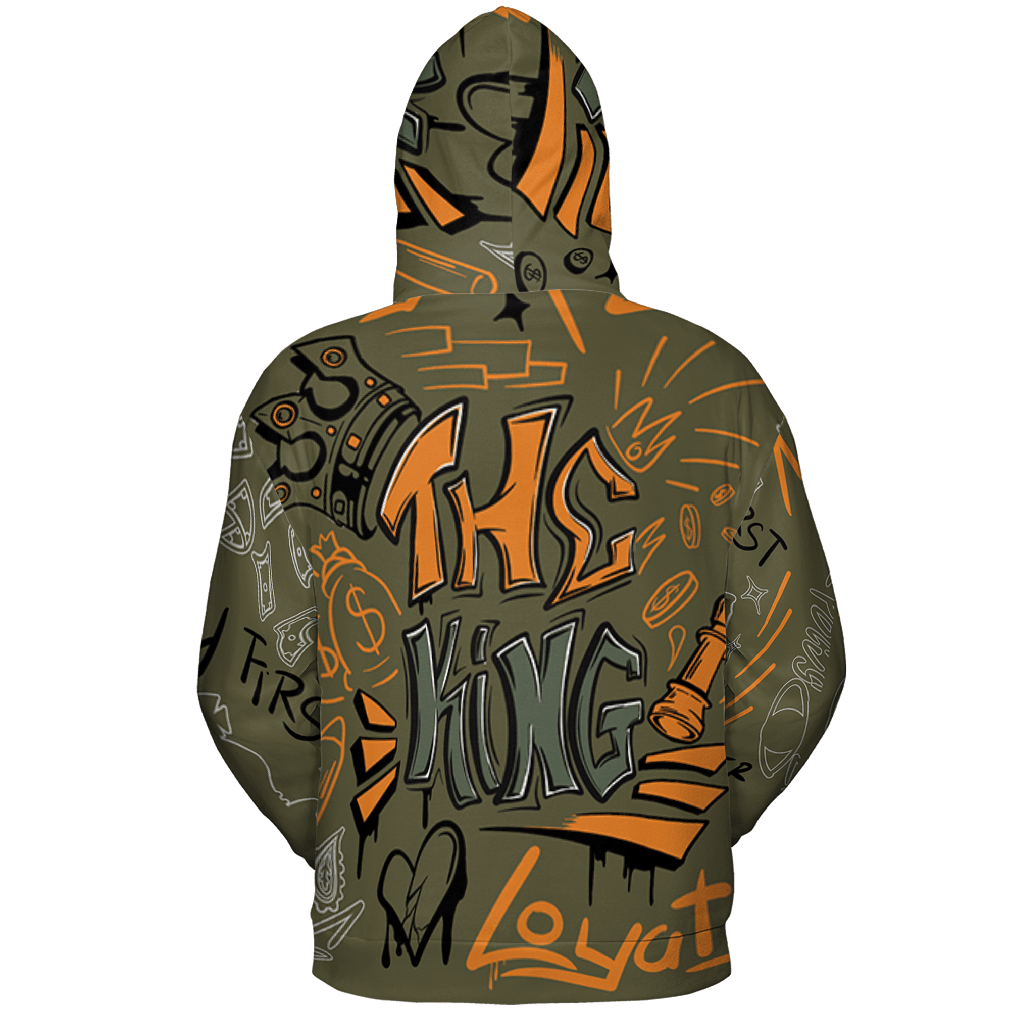 Olive 5s Hoodie Match The King 3D All-Over Print Graffiti - NastyJamz