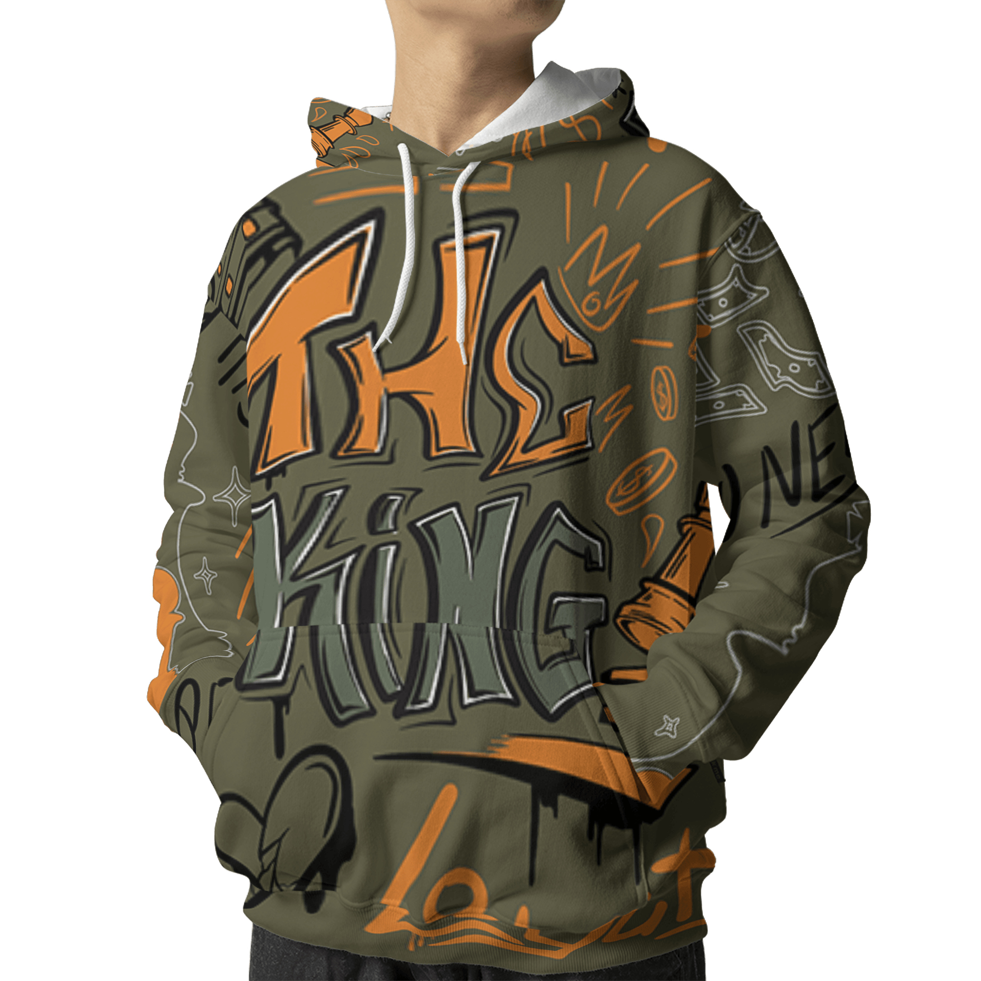 Olive 5s Hoodie Match The King 3D All-Over Print Graffiti - NastyJamz
