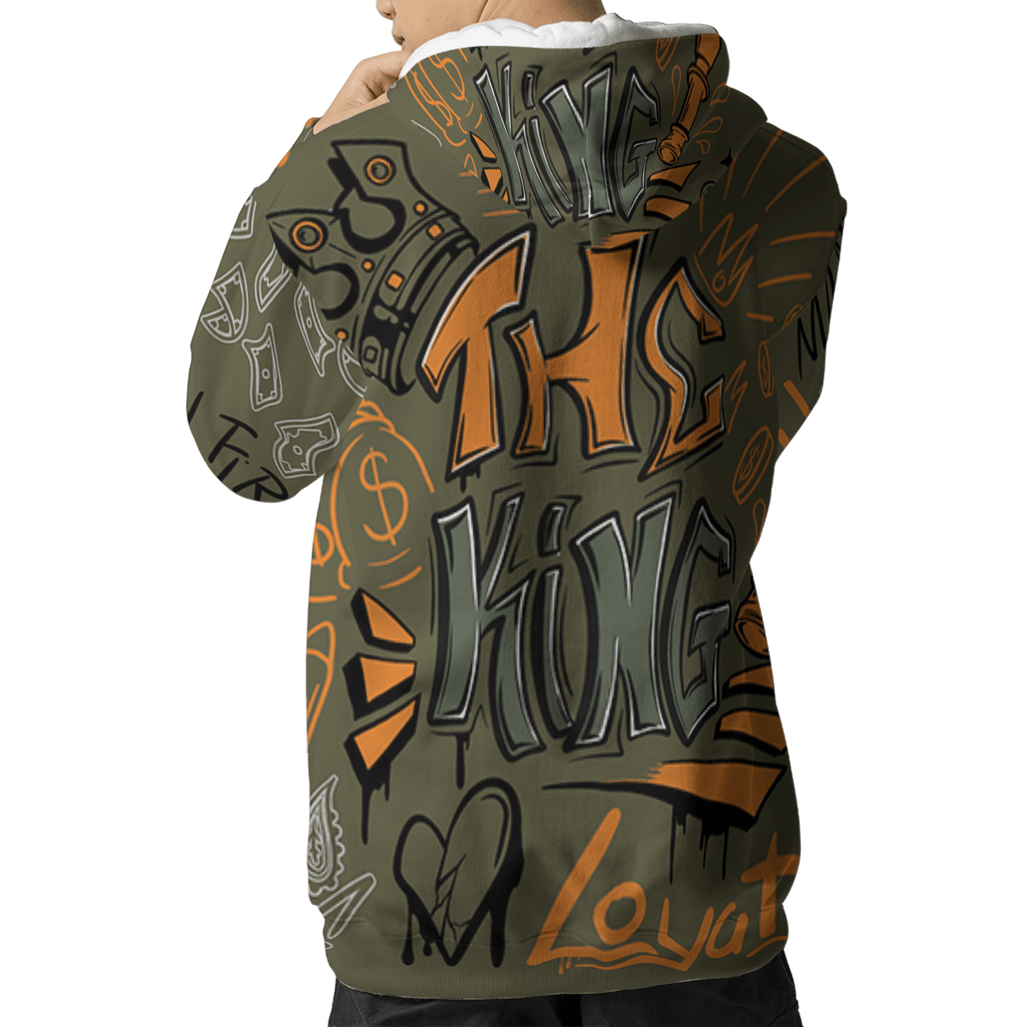 Olive 5s Hoodie Match The King 3D All-Over Print Graffiti - NastyJamz