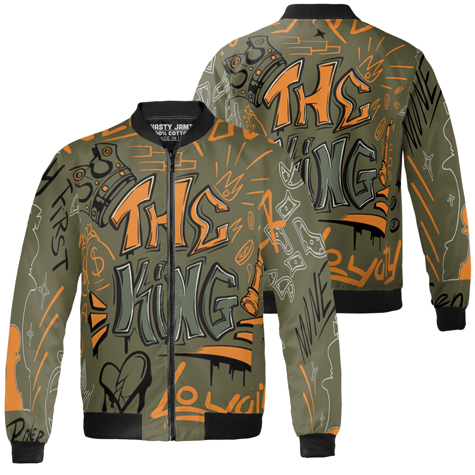 Olive 5s Jacket Match The King 3D All-Over Print Graffiti - NastyJamz