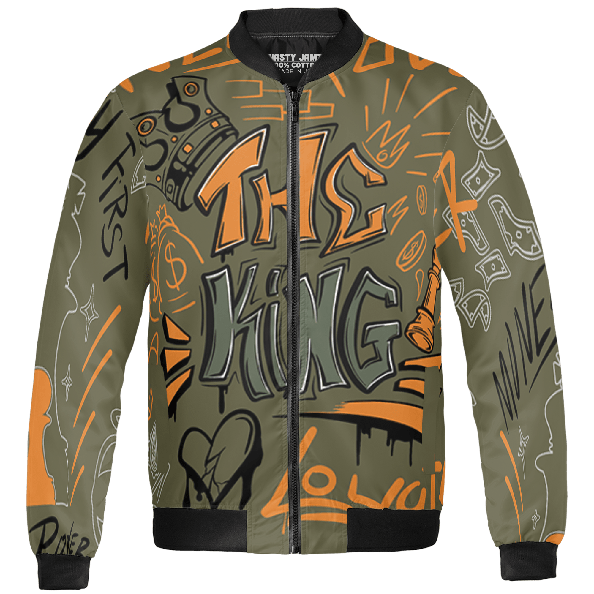 Olive 5s Jacket Match The King 3D All-Over Print Graffiti - NastyJamz