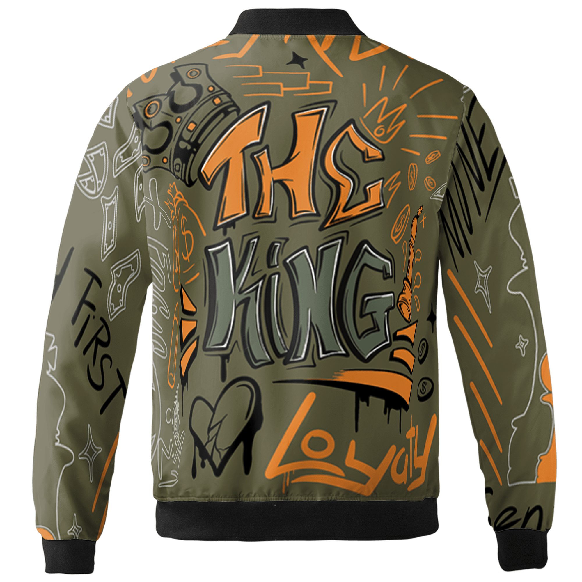 Olive 5s Jacket Match The King 3D All-Over Print Graffiti - NastyJamz