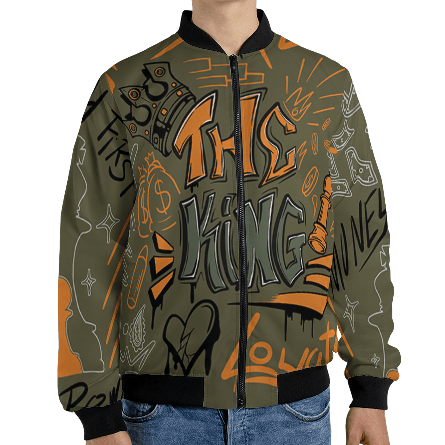 Olive 5s Jacket Match The King 3D All-Over Print Graffiti - NastyJamz