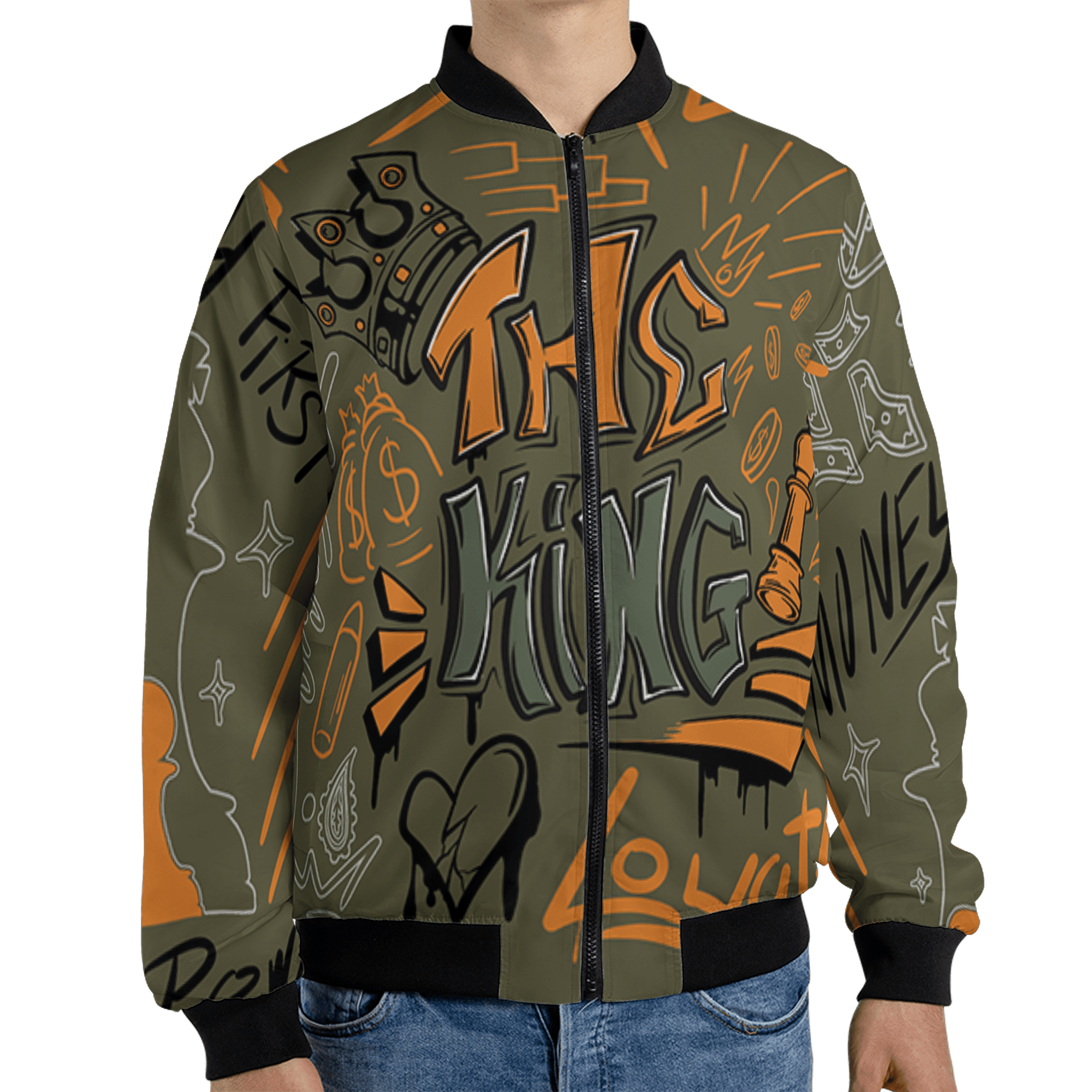 Olive 5s Jacket Match The King 3D All-Over Print Graffiti - NastyJamz