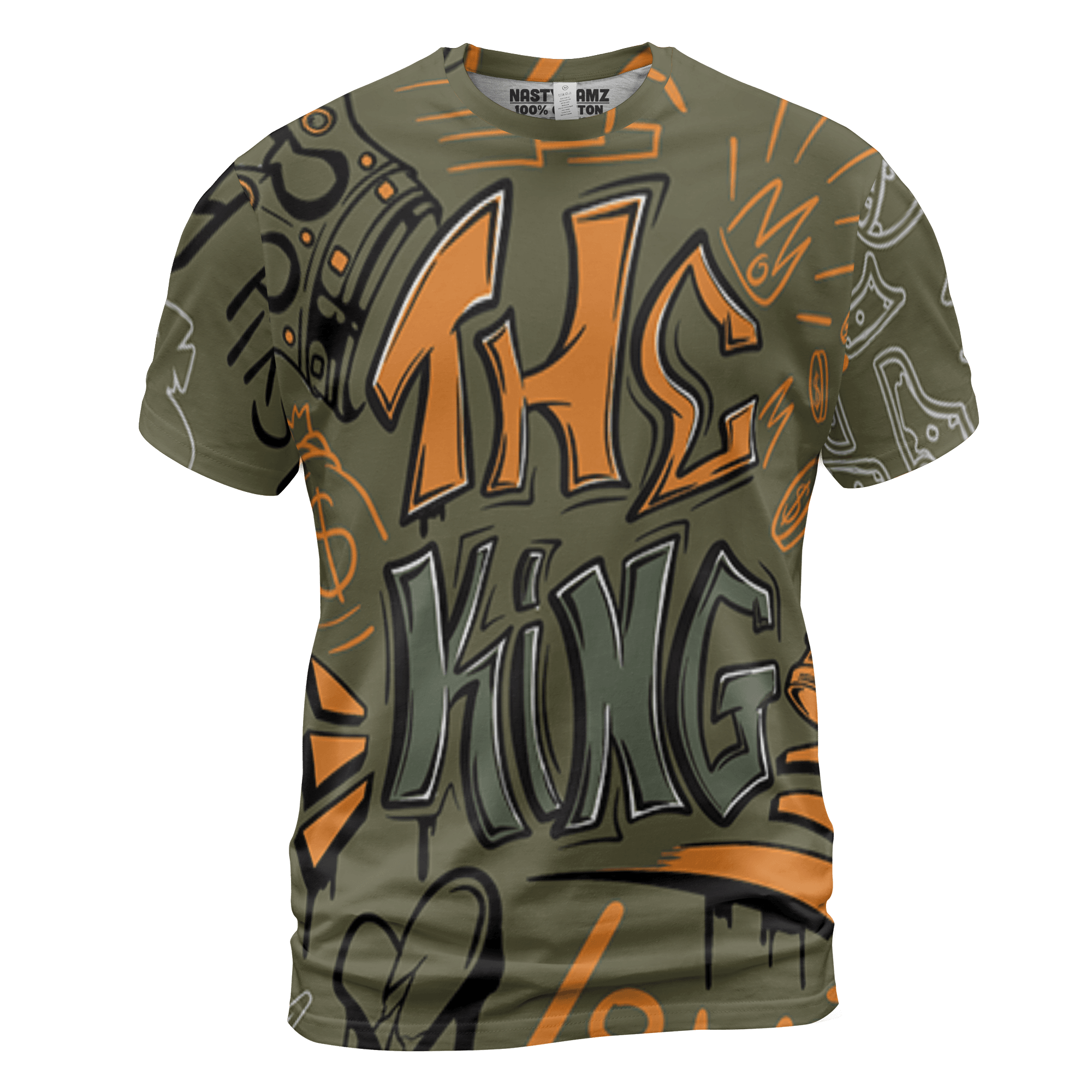 Olive 5s T Shirt Match The King 3D All-Over Print Graffiti - NastyJamz