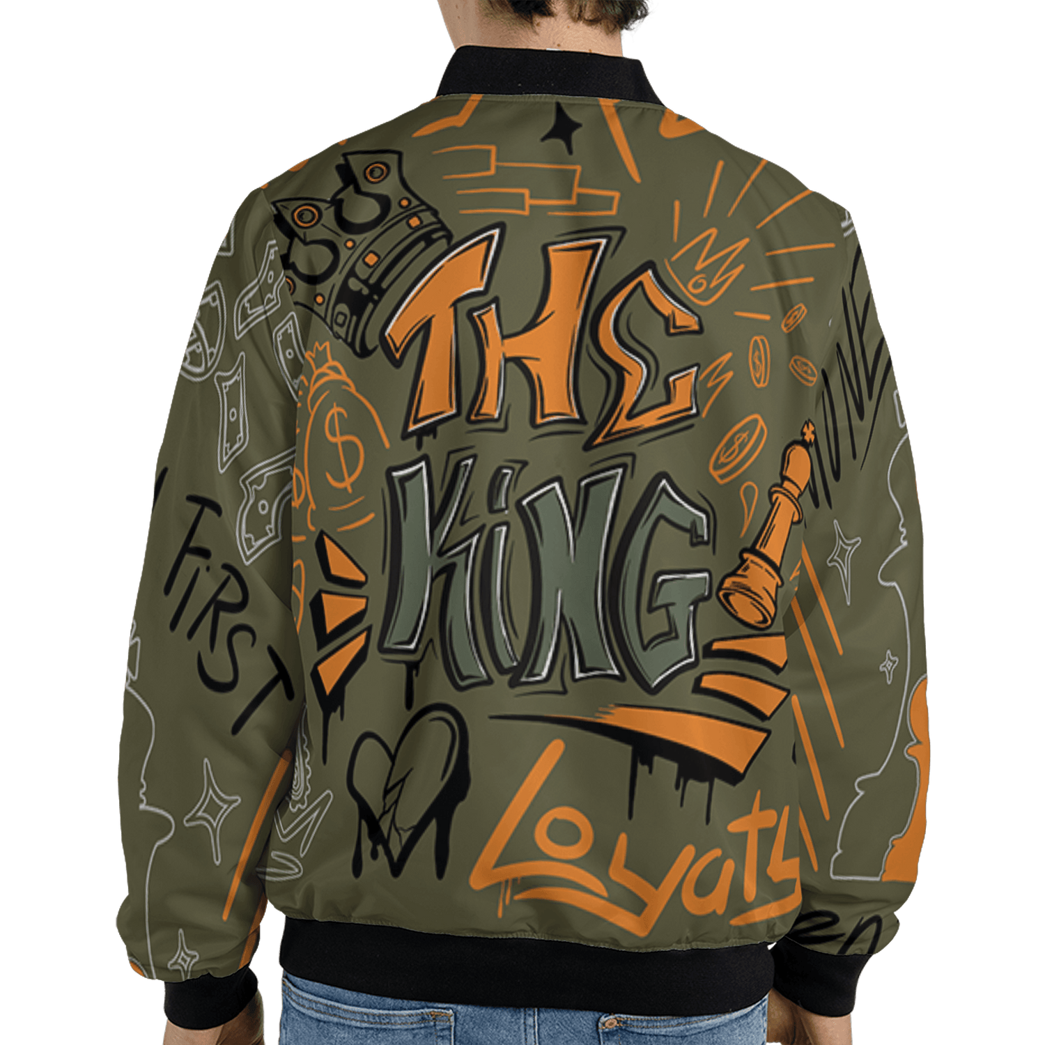 Olive 5s Jacket Match The King 3D All-Over Print Graffiti - NastyJamz