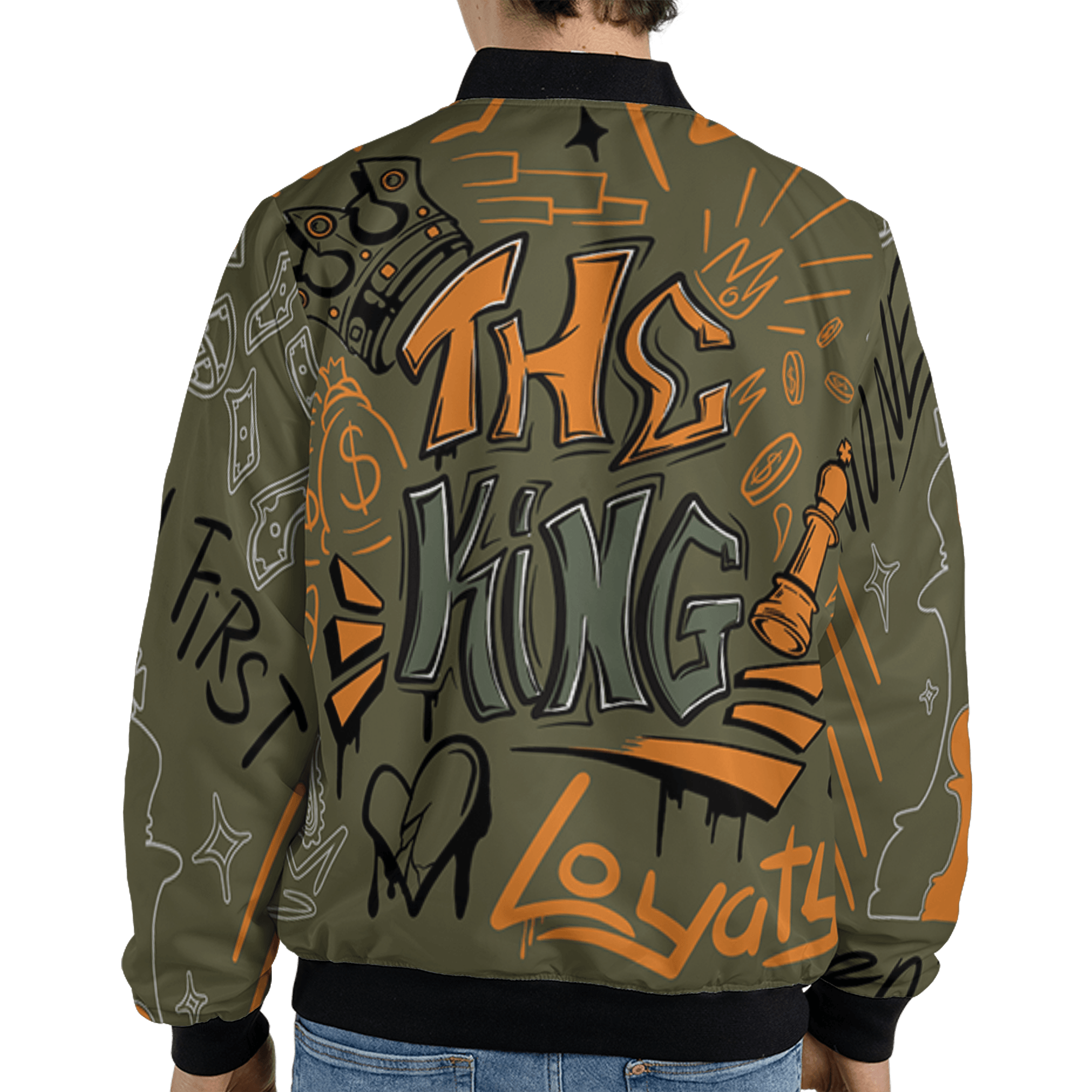 Olive 5s Jacket Match The King 3D All-Over Print Graffiti - NastyJamz