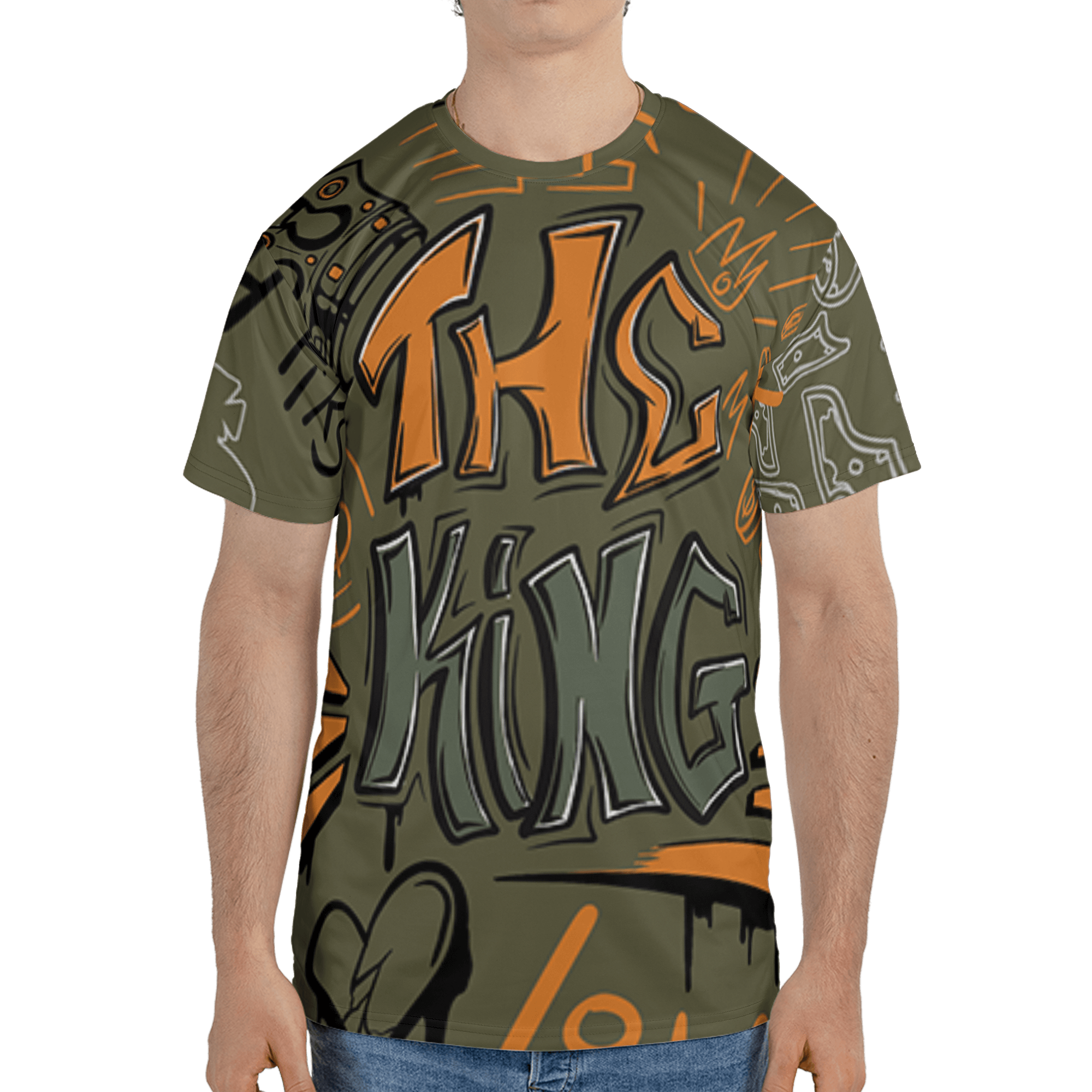 Olive 5s T Shirt Match The King 3D All-Over Print Graffiti - NastyJamz