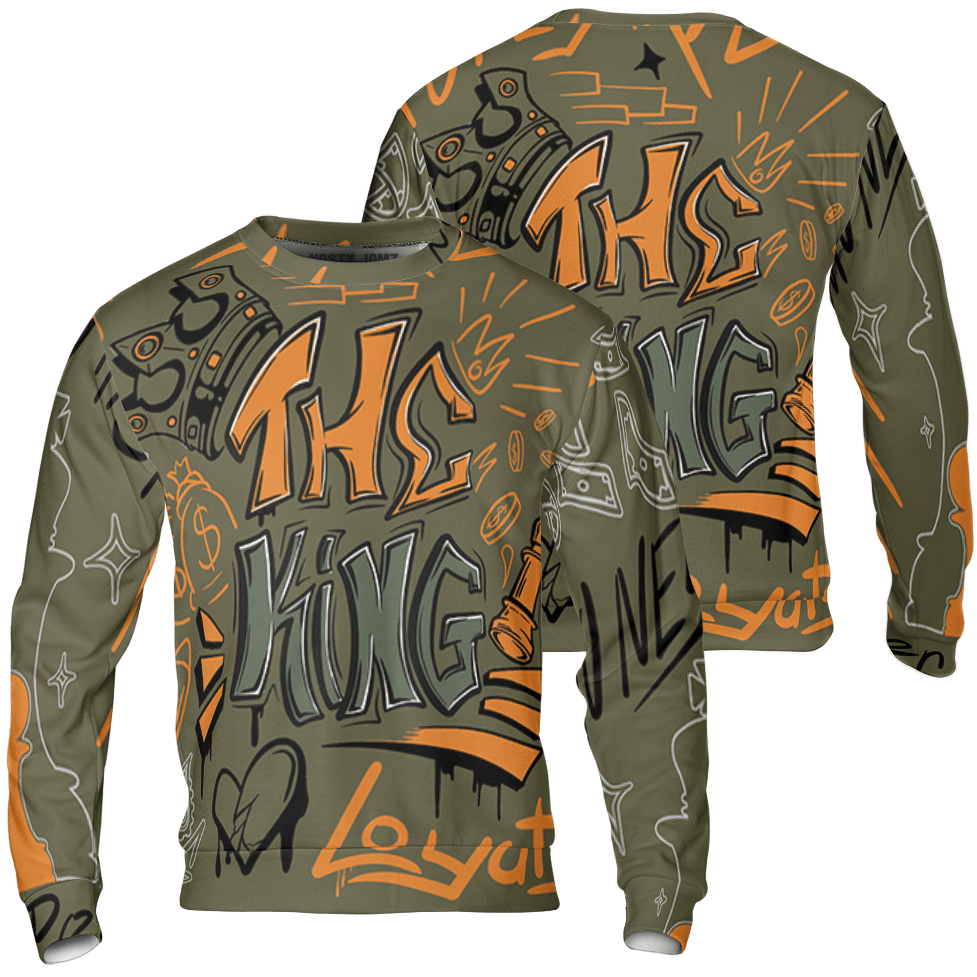 Olive 5s Sweatshirt Match The King 3D All-Over Print Graffiti - NastyJamz