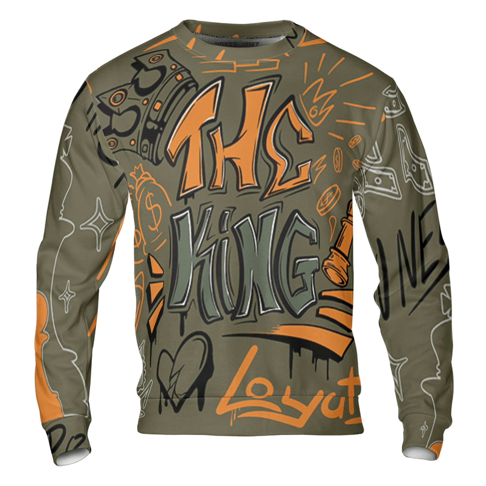 Olive 5s Sweatshirt Match The King 3D All-Over Print Graffiti - NastyJamz