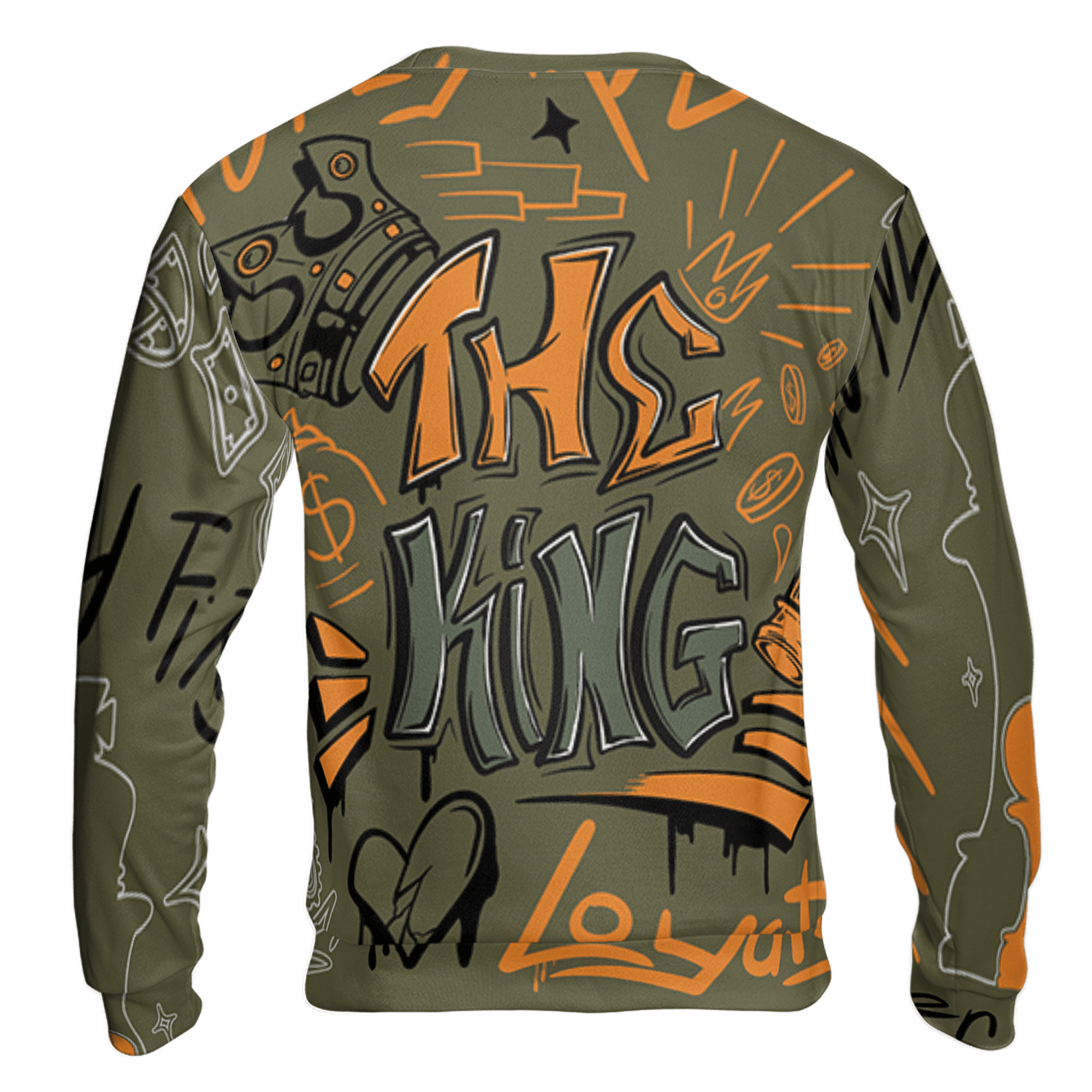 Olive 5s Sweatshirt Match The King 3D All-Over Print Graffiti - NastyJamz