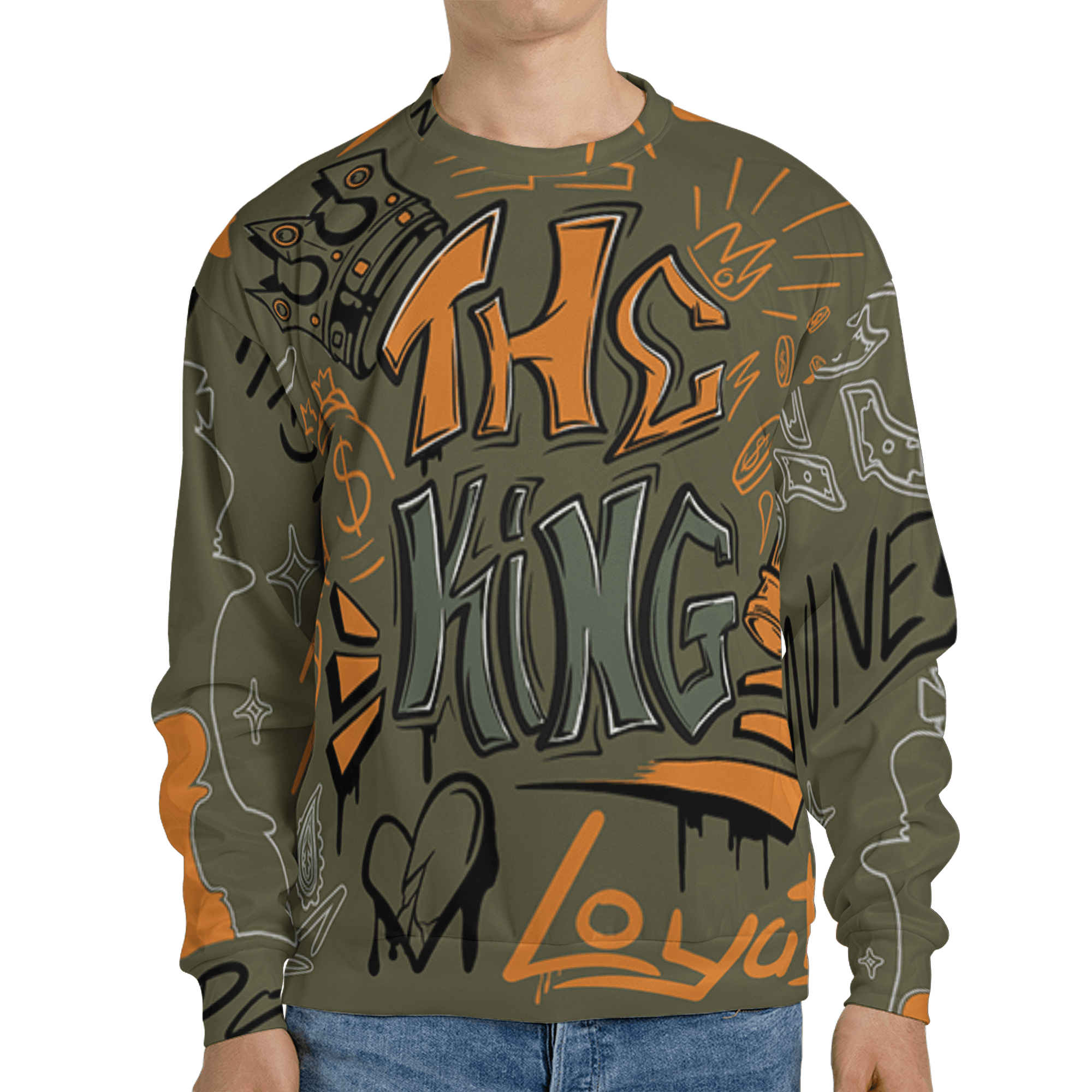 Olive 5s Sweatshirt Match The King 3D All-Over Print Graffiti - NastyJamz