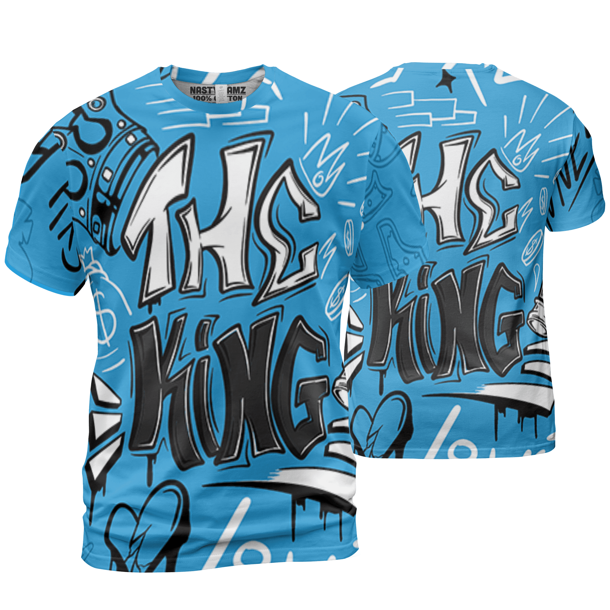 Powder Blue 9s T Shirt Match The King 3D All-Over Print Graffiti - NastyJamz