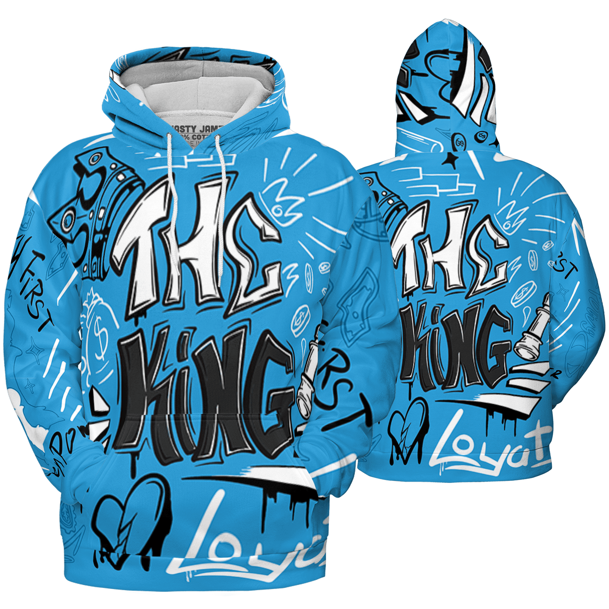 Powder Blue 9s Hoodie Match The King 3D All-Over Print Graffiti - NastyJamz