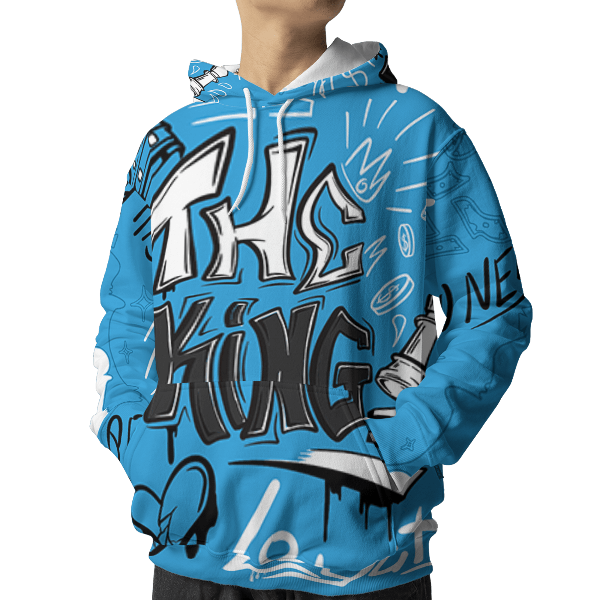 Powder Blue 9s Hoodie Match The King 3D All-Over Print Graffiti - NastyJamz