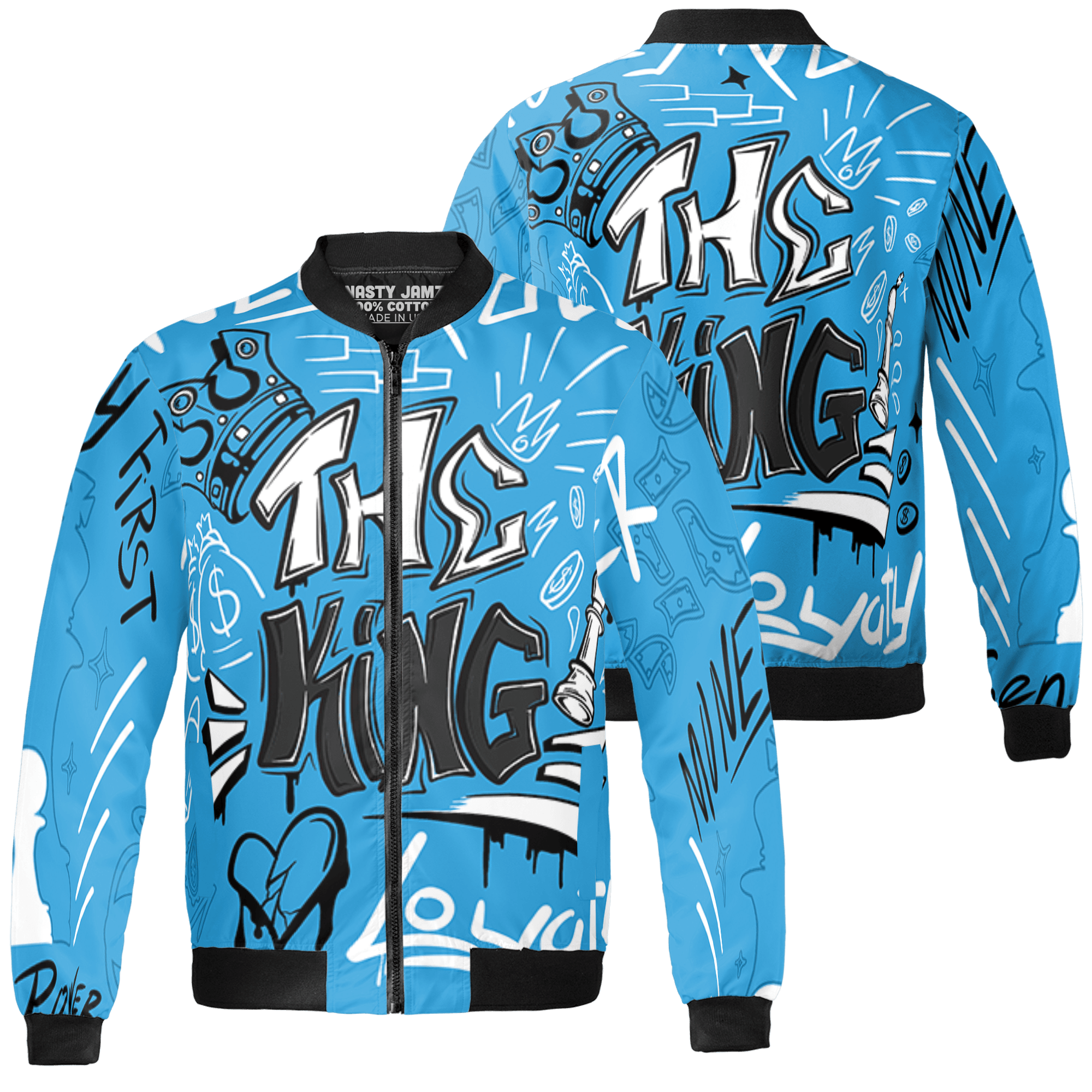 Powder Blue 9s Jacket Match The King 3D All-Over Print Graffiti - NastyJamz