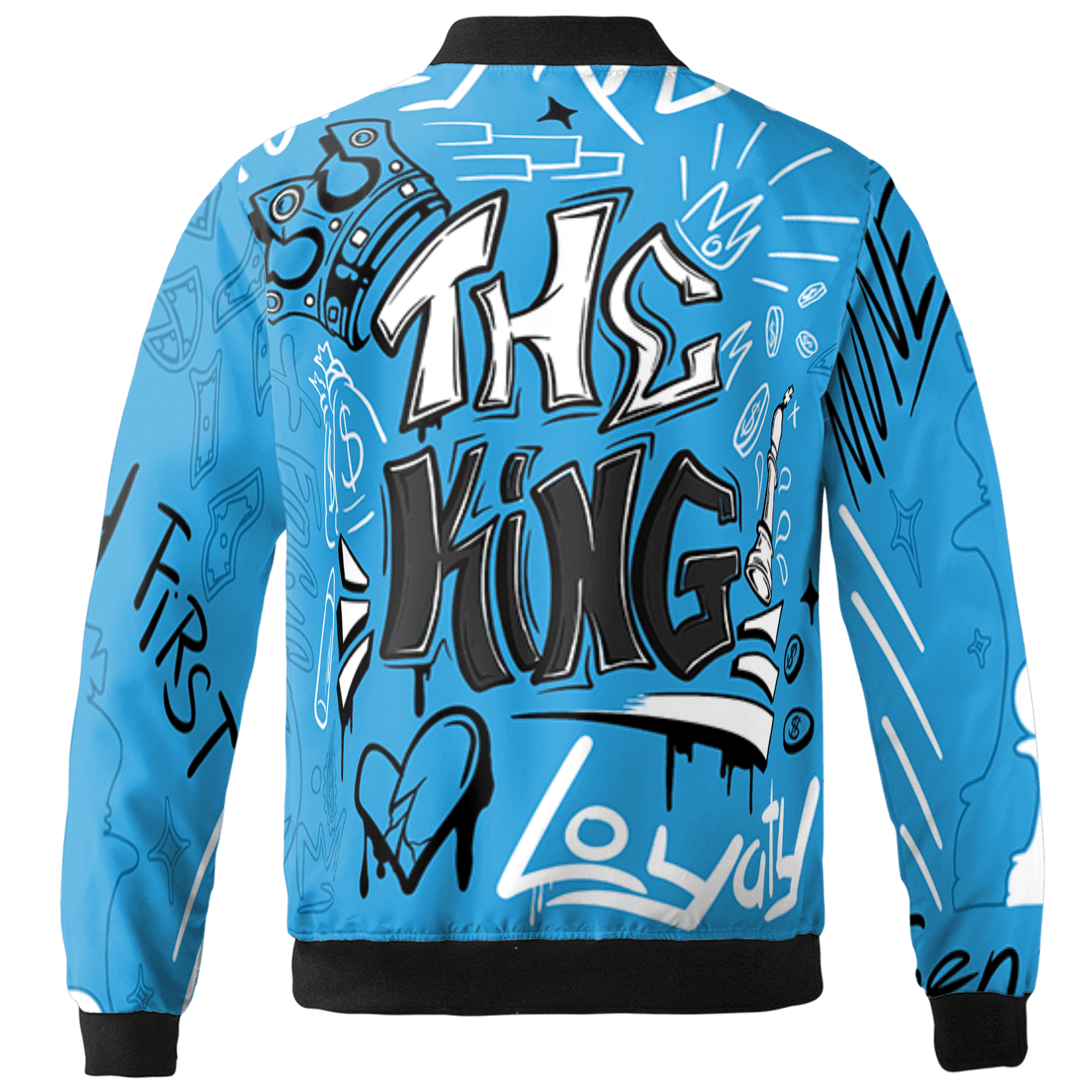 Powder Blue 9s Jacket Match The King 3D All-Over Print Graffiti - NastyJamz