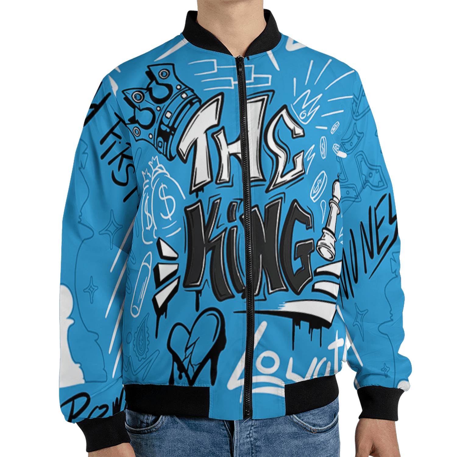 Powder Blue 9s Jacket Match The King 3D All-Over Print Graffiti - NastyJamz