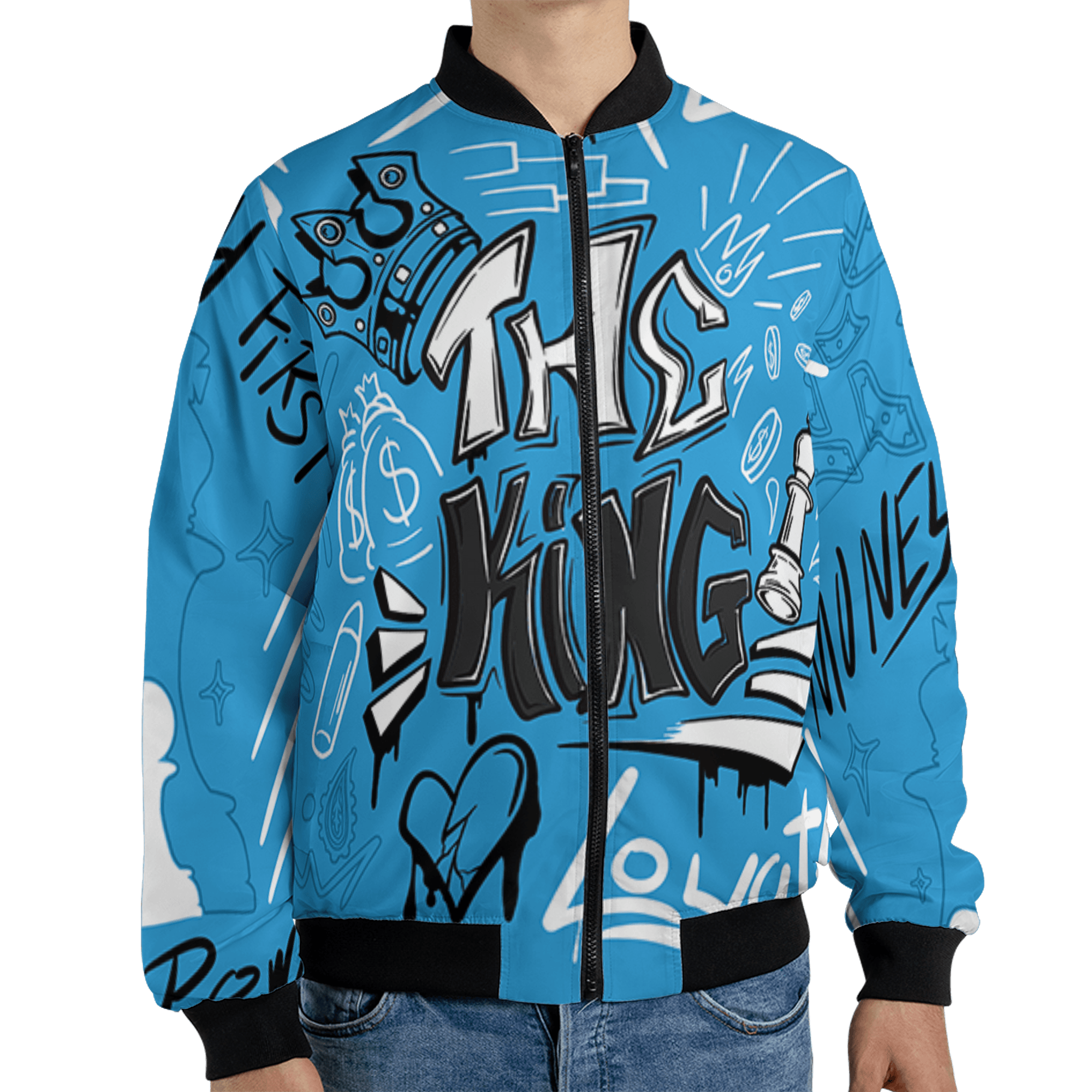 Powder Blue 9s Jacket Match The King 3D All-Over Print Graffiti - NastyJamz