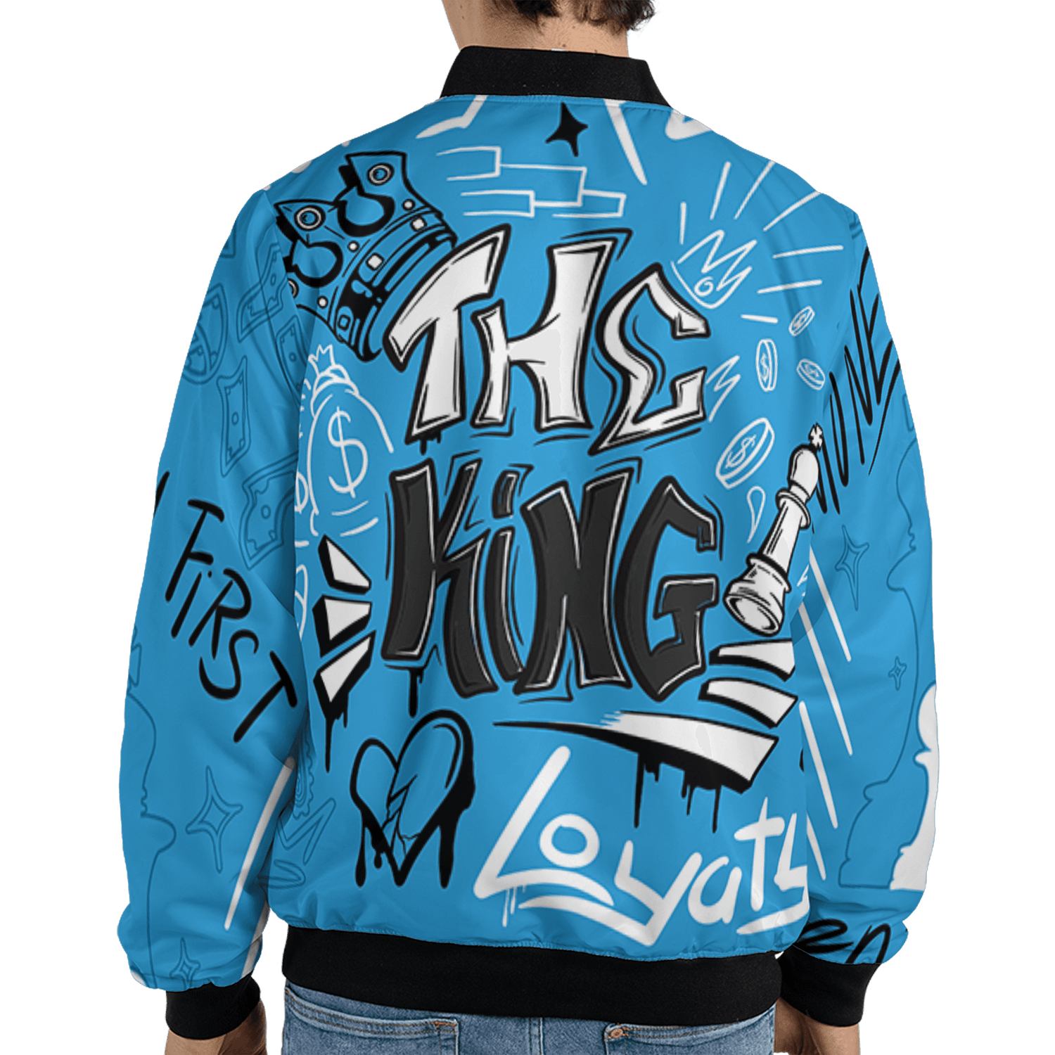 Powder Blue 9s Jacket Match The King 3D All-Over Print Graffiti - NastyJamz