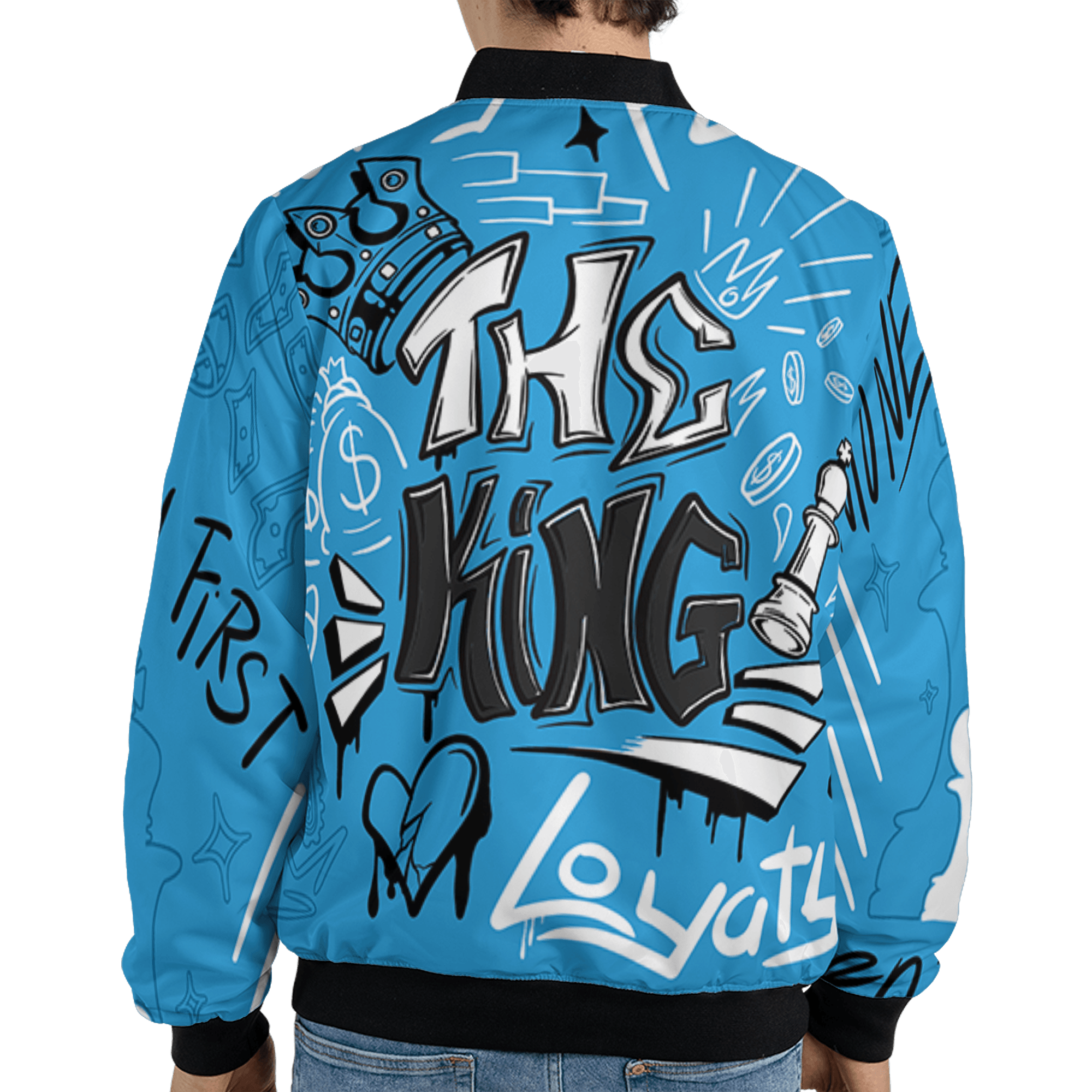 Powder Blue 9s Jacket Match The King 3D All-Over Print Graffiti - NastyJamz