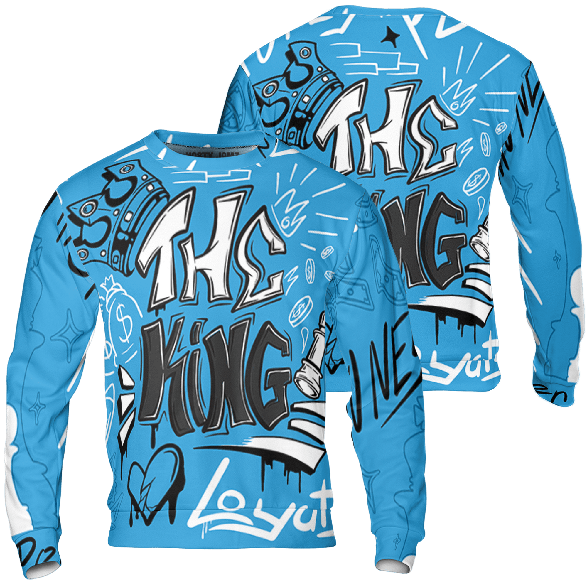 Powder Blue 9s Sweatshirt Match The King 3D All-Over Print Graffiti - NastyJamz