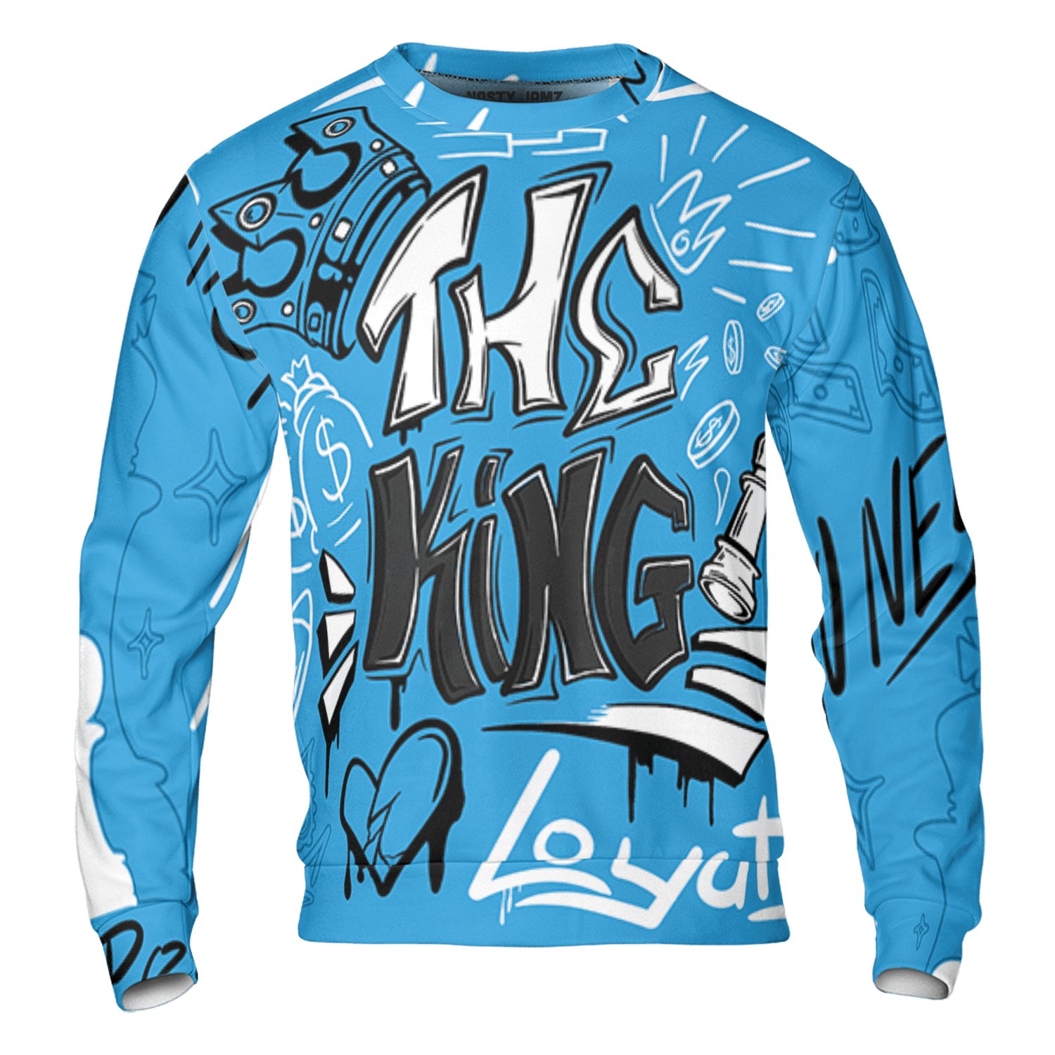 Powder Blue 9s Sweatshirt Match The King 3D All-Over Print Graffiti - NastyJamz