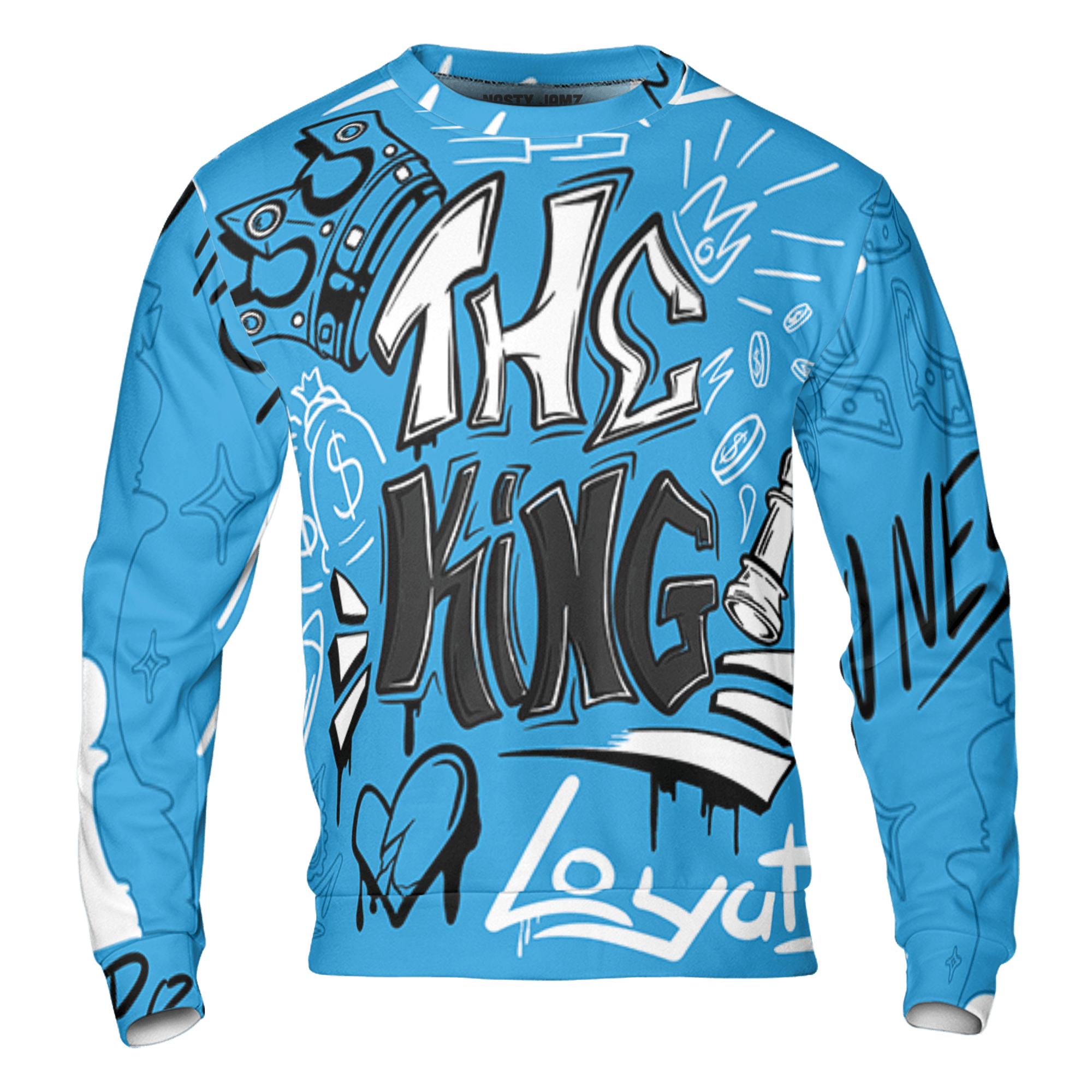 Powder Blue 9s Sweatshirt Match The King 3D All-Over Print Graffiti - NastyJamz