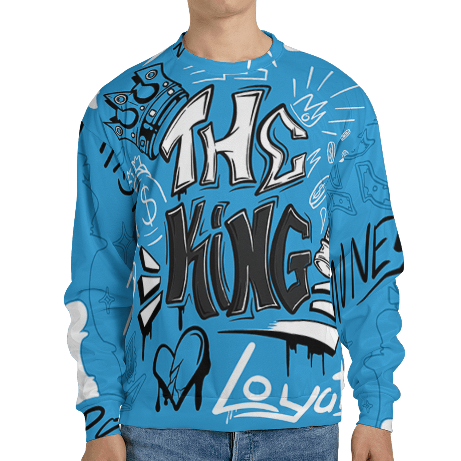 Powder Blue 9s Sweatshirt Match The King 3D All-Over Print Graffiti - NastyJamz